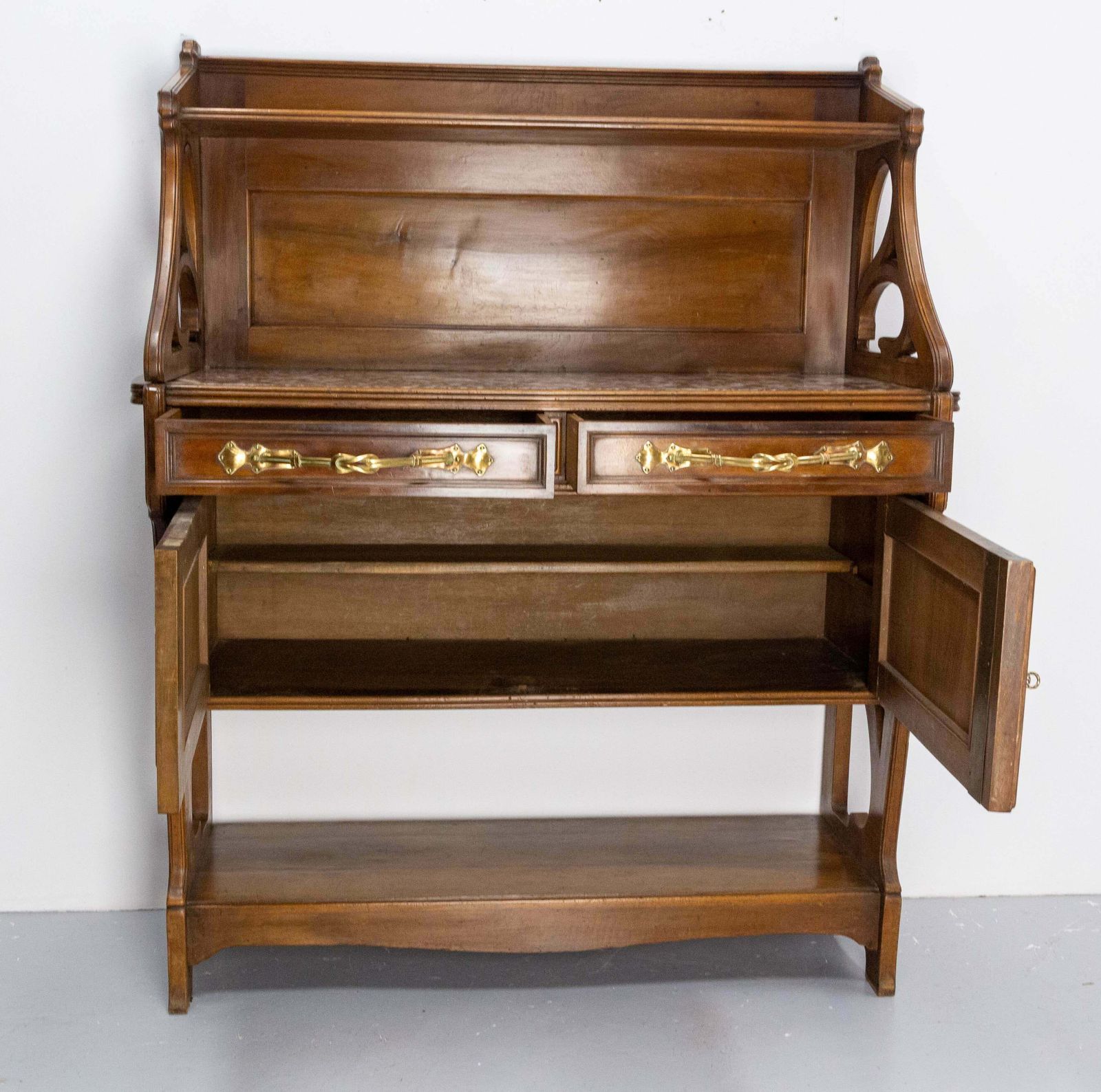 Art Nouveau Walnut, Marbre & Brass Console Or Little Buffet, French, Circa 1910 photo buy