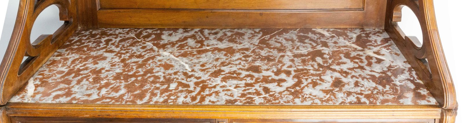 2850.0 Art Nouveau Walnut, Marbre & Brass Console Or Little Buffet, French, Circa 1910 photo