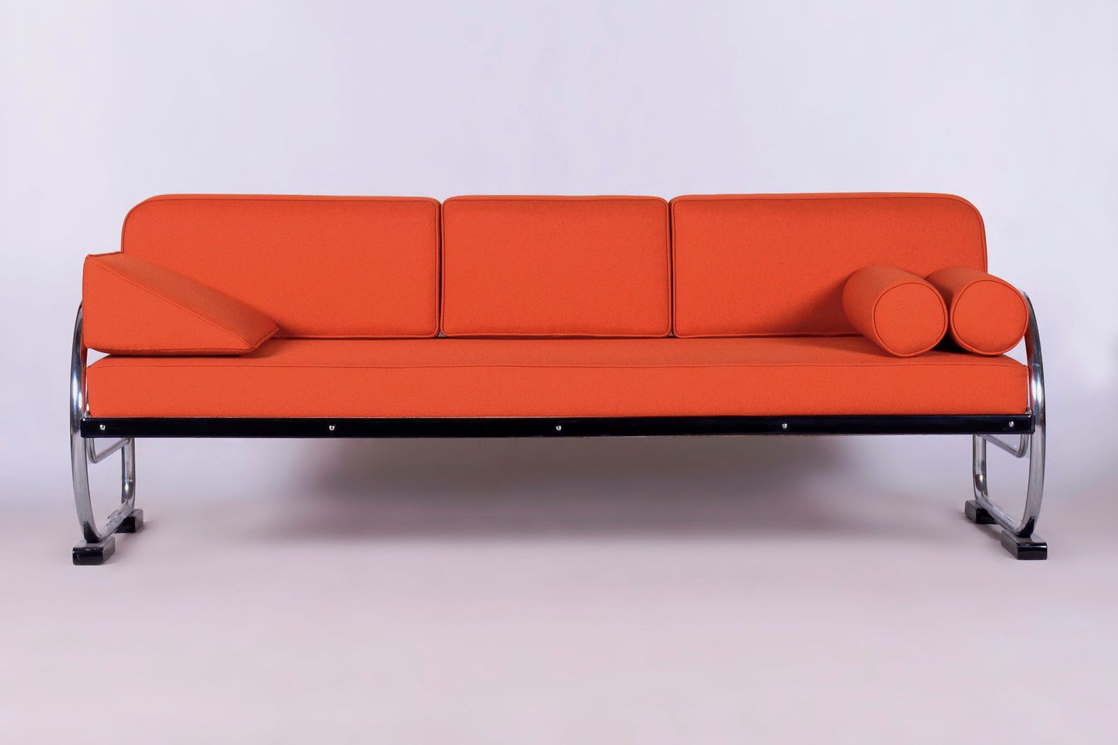 photo for sale Restored Orange Bauhaus Sofa, Robert Slezak, High Quality Leather, 1930s