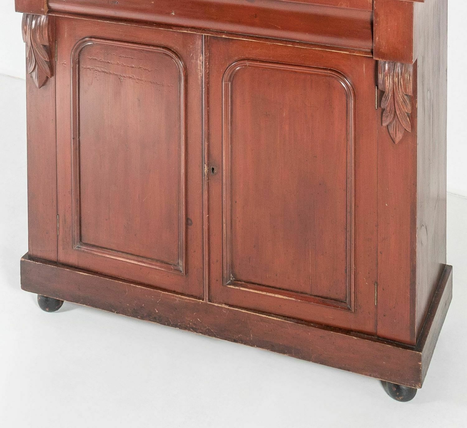Tall Victorian Dresser Unit Bookcase With Original Glazing And Red Brown Lacquer photo Furniture