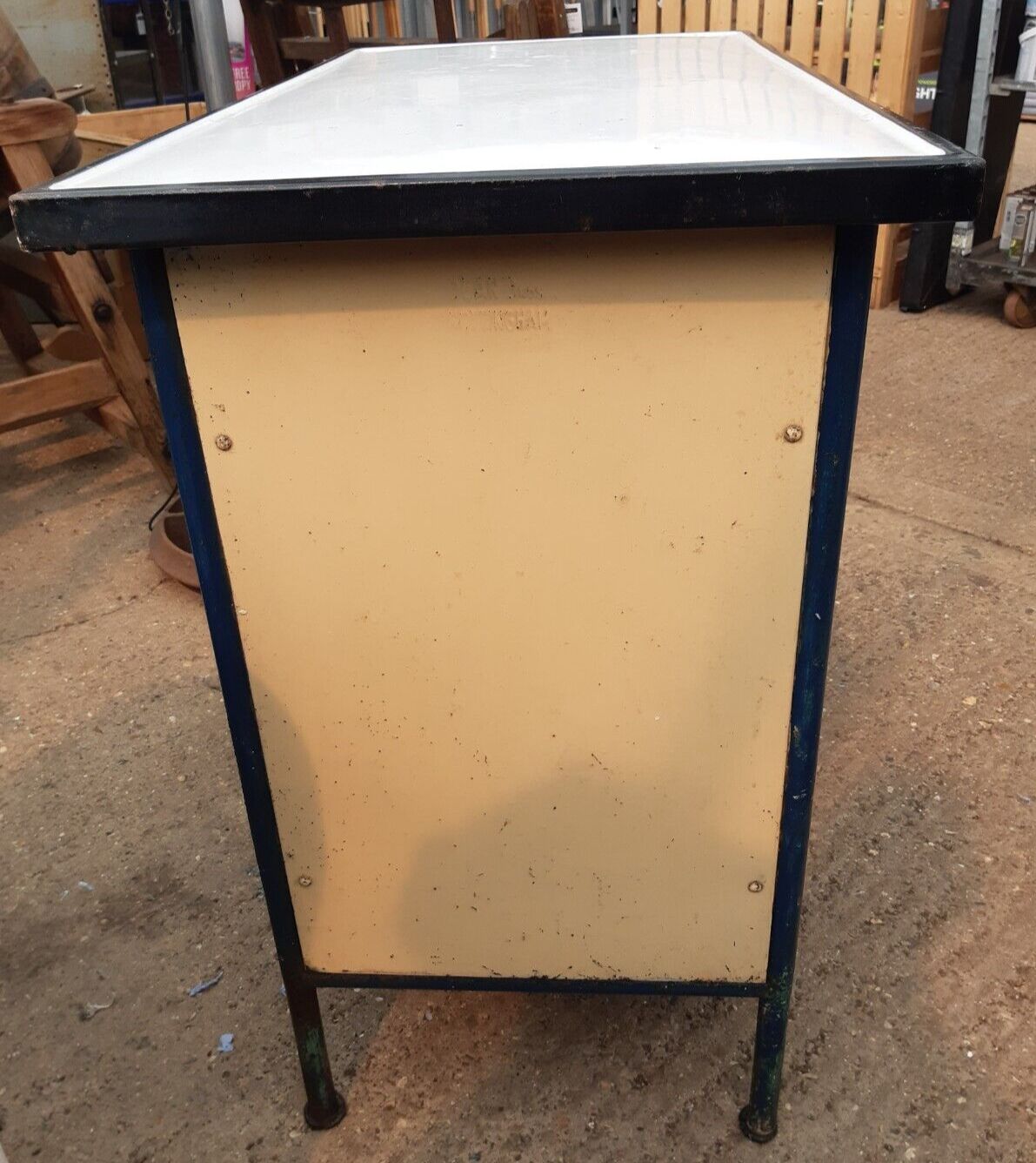 Mid Century Dean Bros Metal Enamel 2 Door Industrial Work Unit Storage Cupboard photo for sale