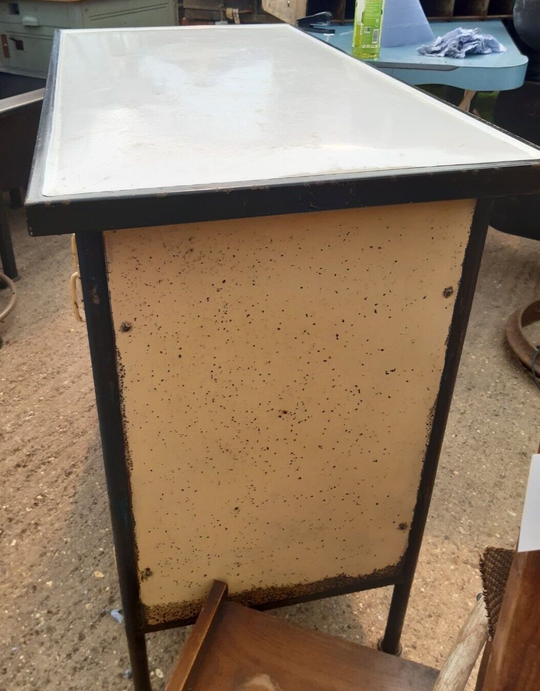 Mid Century Dean Bros Metal Enamel 2 Door Industrial Work Unit Storage Cupboard photo vintage