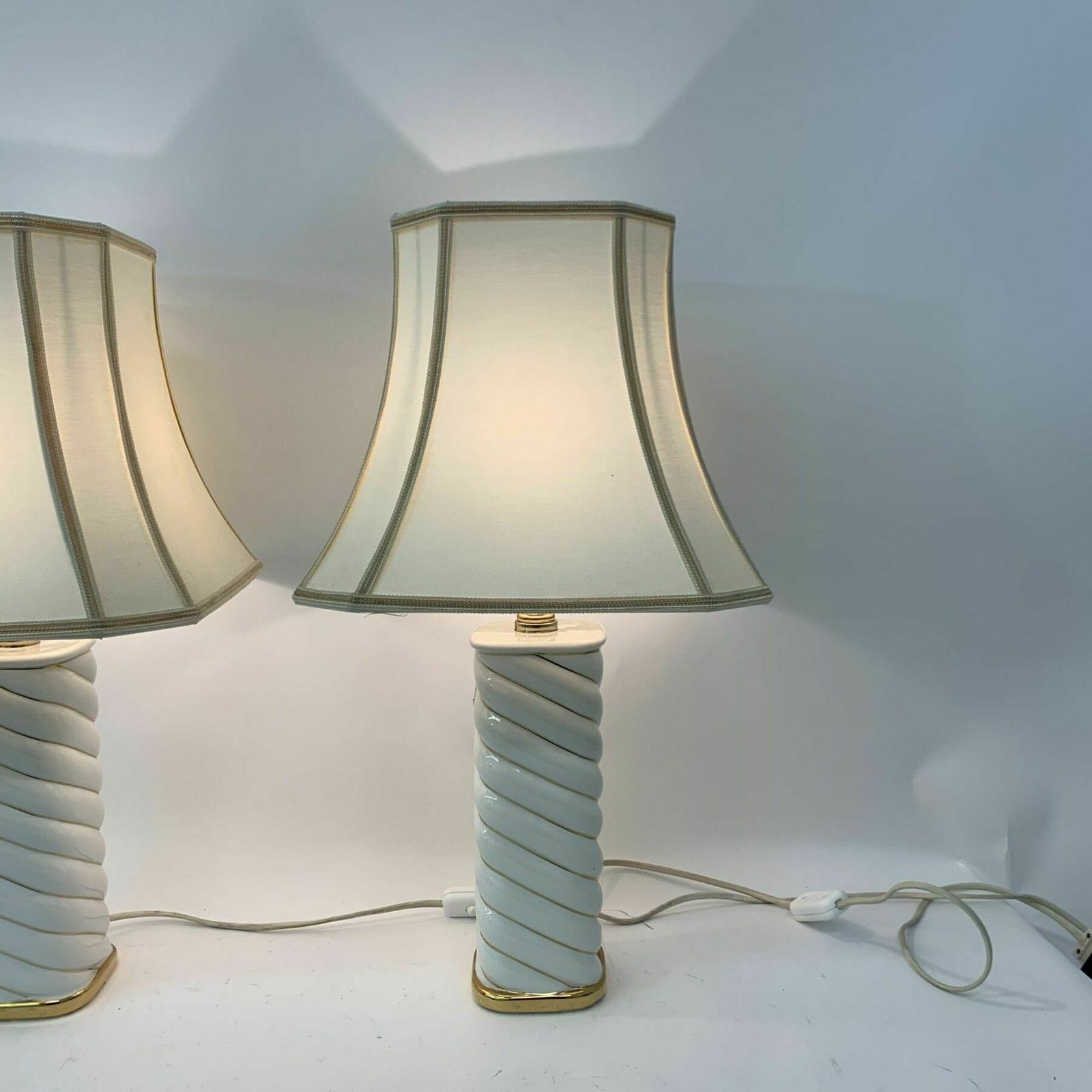 Set Of 2 Ceramic Swirl Table Lamps Italy , 1970’s photo for sale