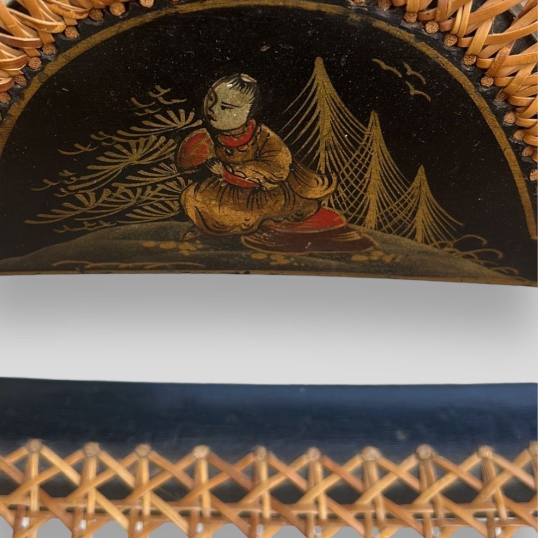 Chinoiserie Decorated Black Lacquered And Bergere Panelled Bedroom Chair photo Furniture