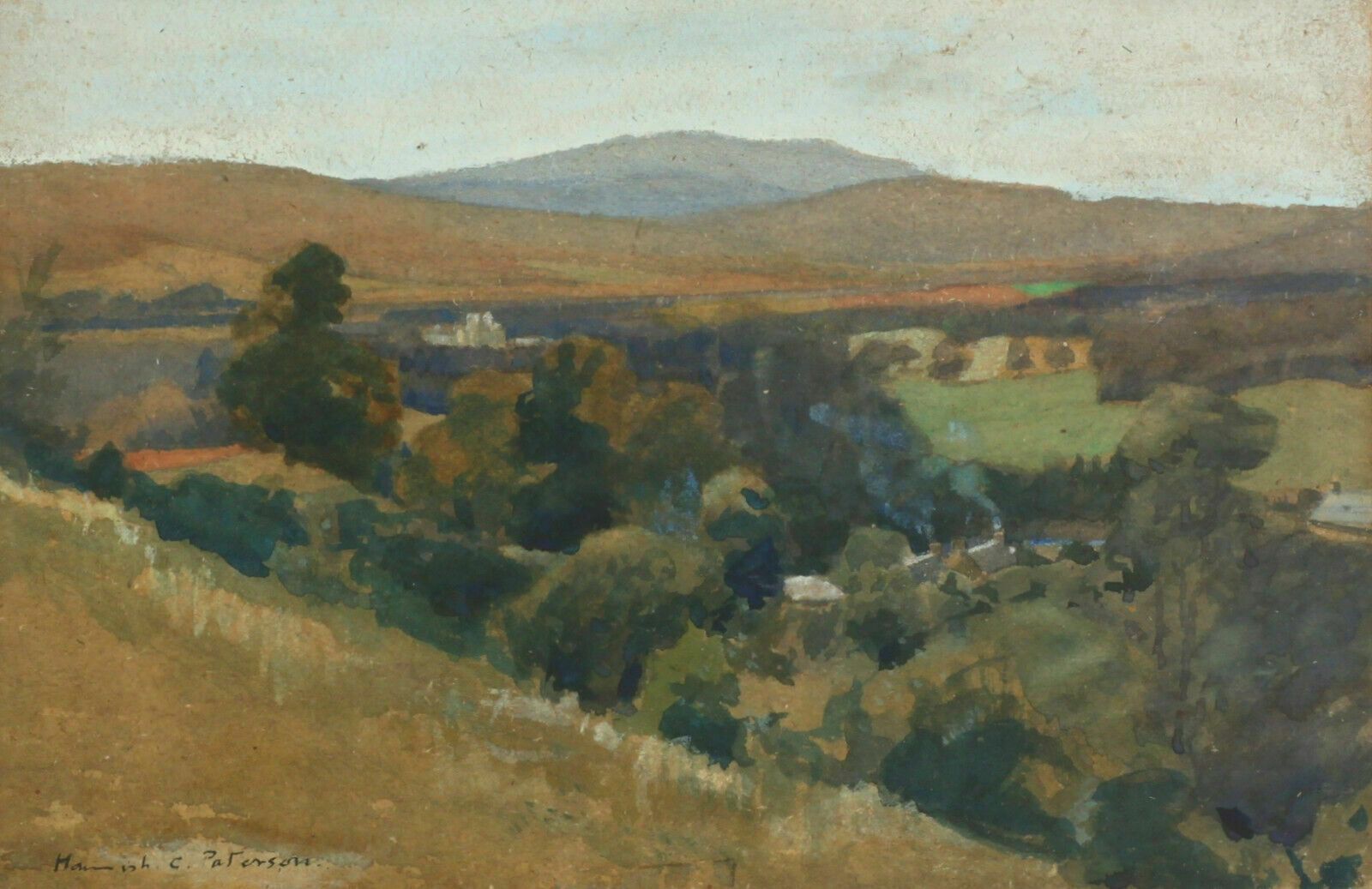 Watercolour On Paper By Hamish C Paterson. Valley View With Mountains photo furniture