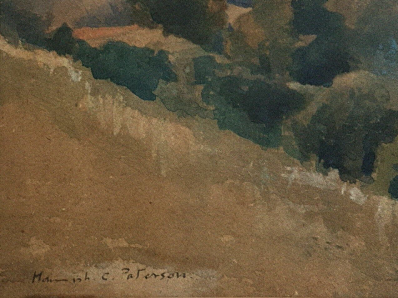Watercolour On Paper By Hamish C Paterson. Valley View With Mountains photo for sale