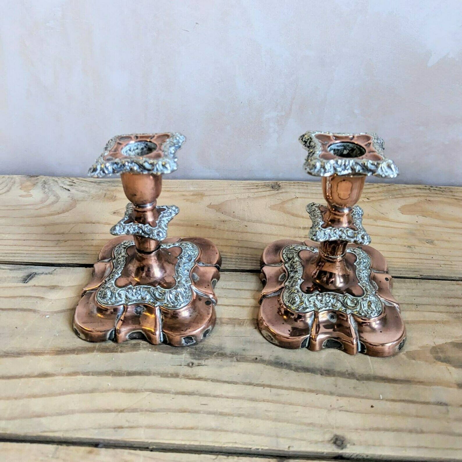 A Pair Of Antique Old Sheffield Plate English Silver Plate Candle Sticks Or Candlesticks Candle Holder photo furniture