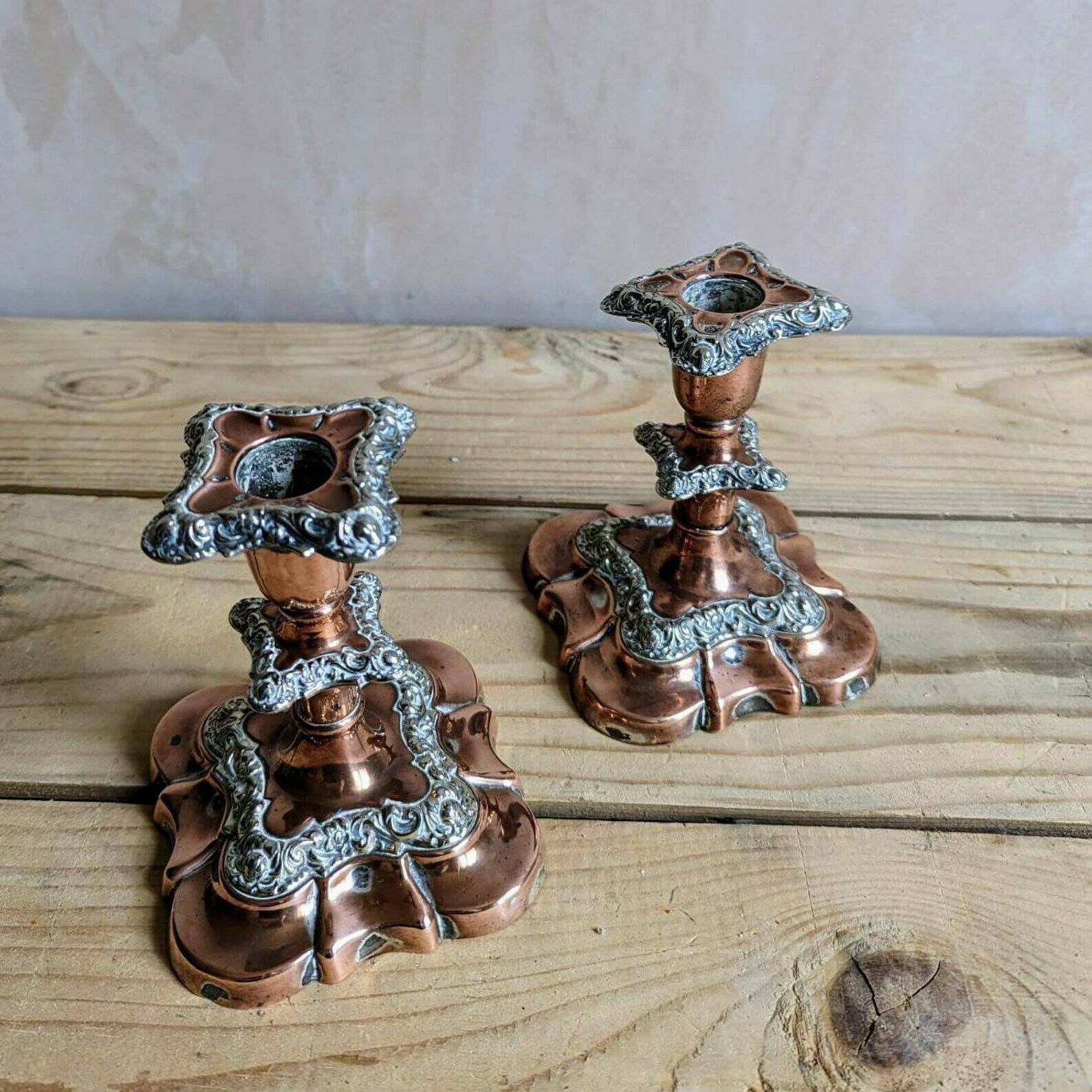 A Pair Of Antique Old Sheffield Plate English Silver Plate Candle Sticks Or Candlesticks Candle Holder photo 74.0