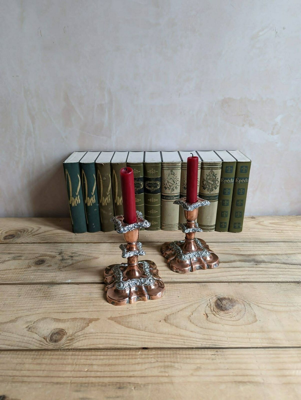 A Pair Of Antique Old Sheffield Plate English Silver Plate Candle Sticks Or Candlesticks Candle Holder photo vinterior
