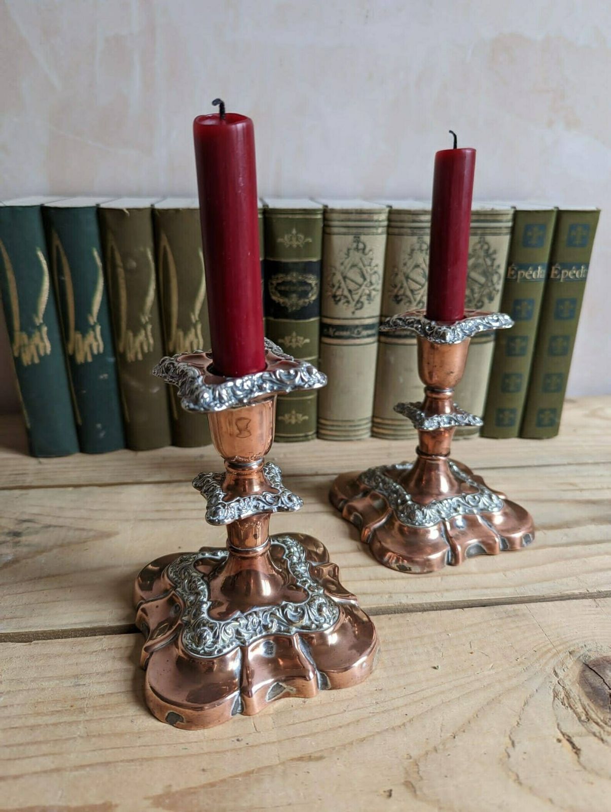 A Pair Of Antique Old Sheffield Plate English Silver Plate Candle Sticks Or Candlesticks Candle Holder photo vintage