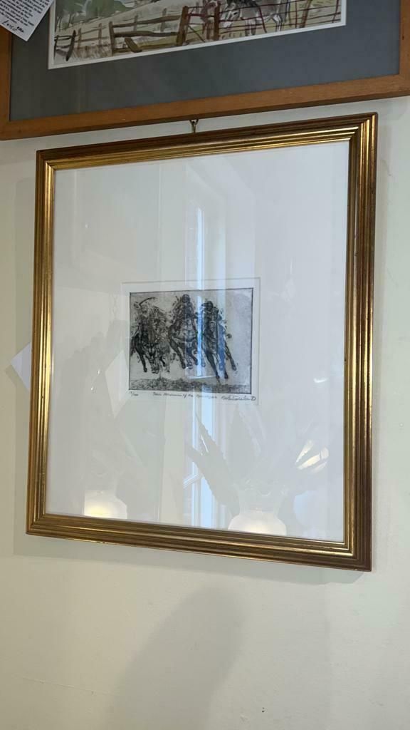 An Etching Of The Four Horseman Of The Apocalypse, Signed Mark Whitcombe, 1993 photo furniture
