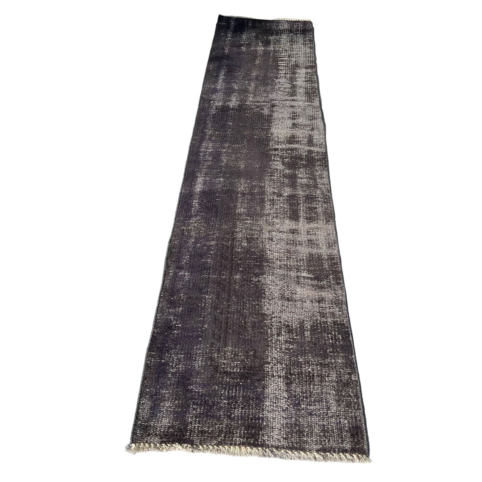 Distressed Turkish Narrow Runner  Wool Vintage Rug, Over Dyed Black photo buy