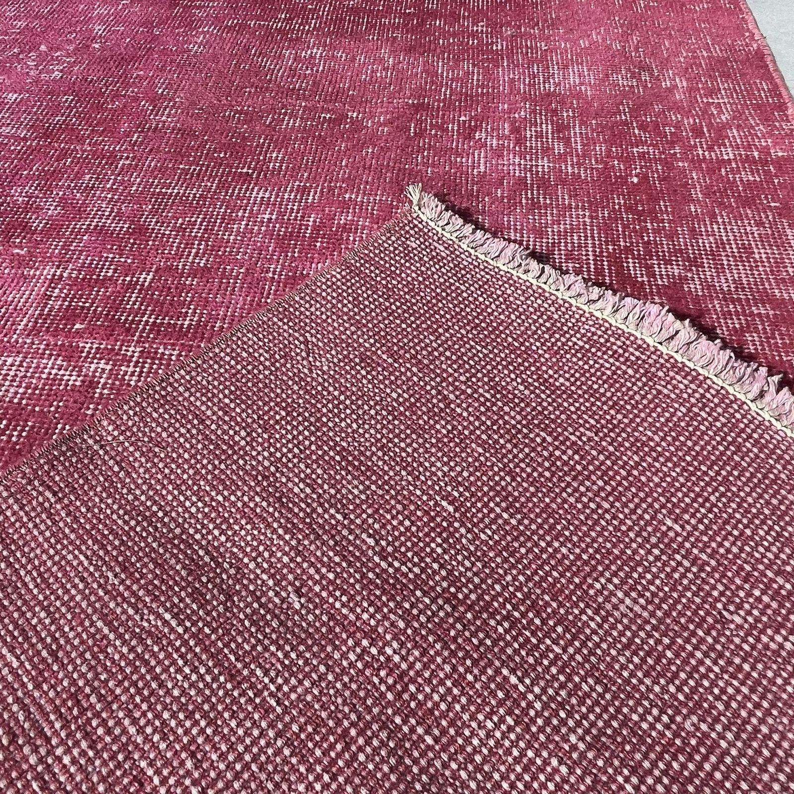 Distressed Turkish Narrow Runner Wool Vintage Rug, Over Dyed Pink 330 X 70 Cm photo buy