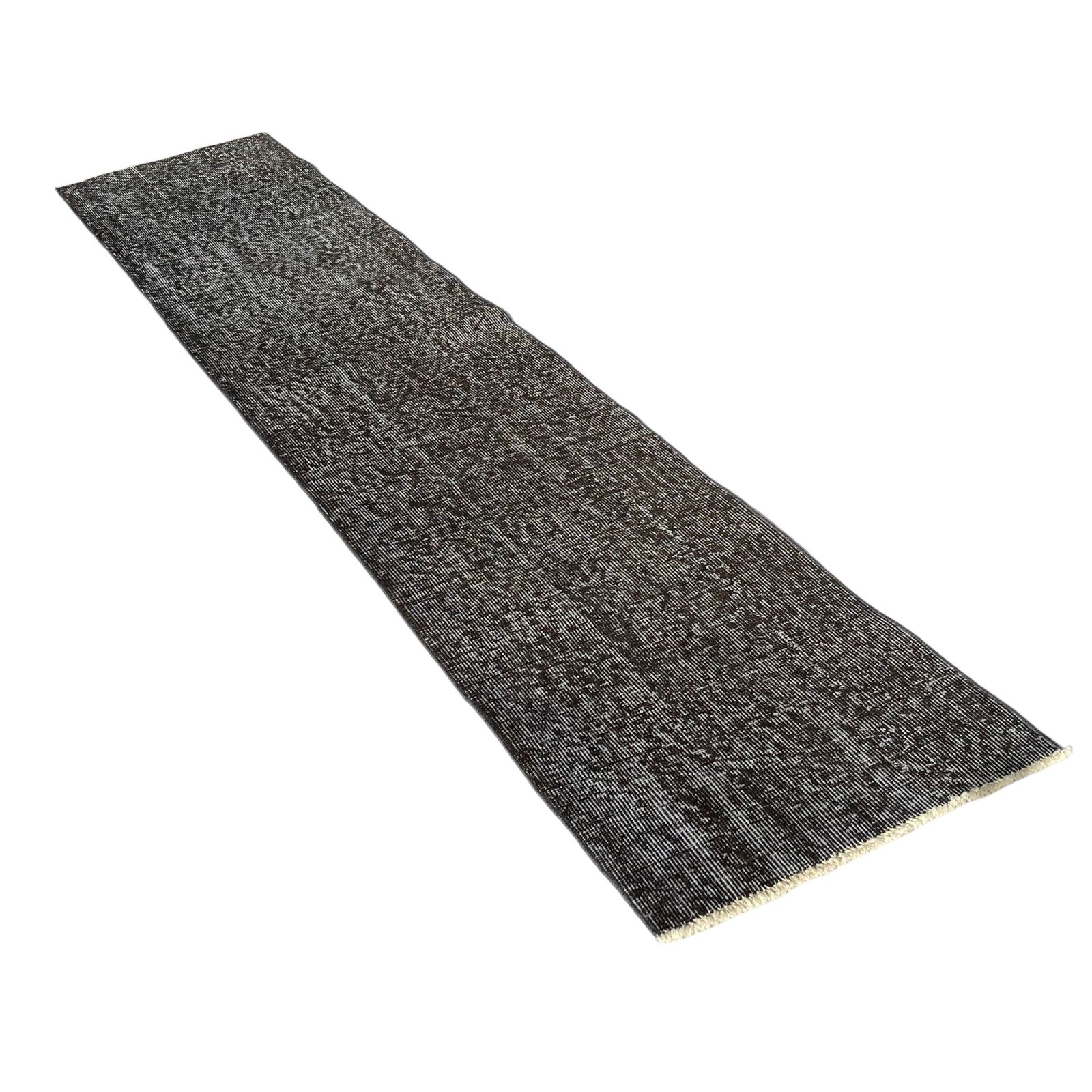 Distressed Turkish Narrow Runner Wool Vintage Rug, Over Dyed Black photo buy