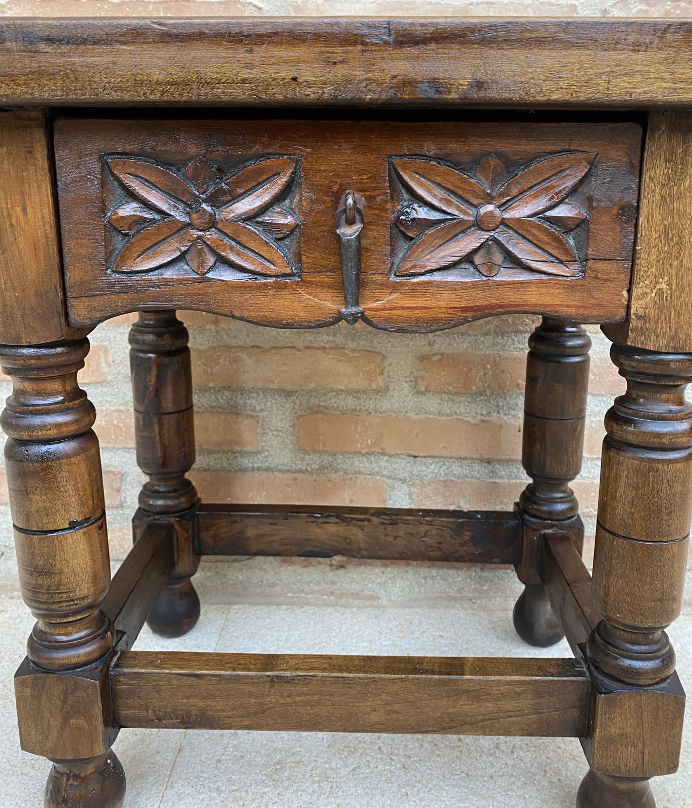 670.78 20th Century Spanish Nightstand Or Bedside With Carved Drawer And Iron Hardware photo