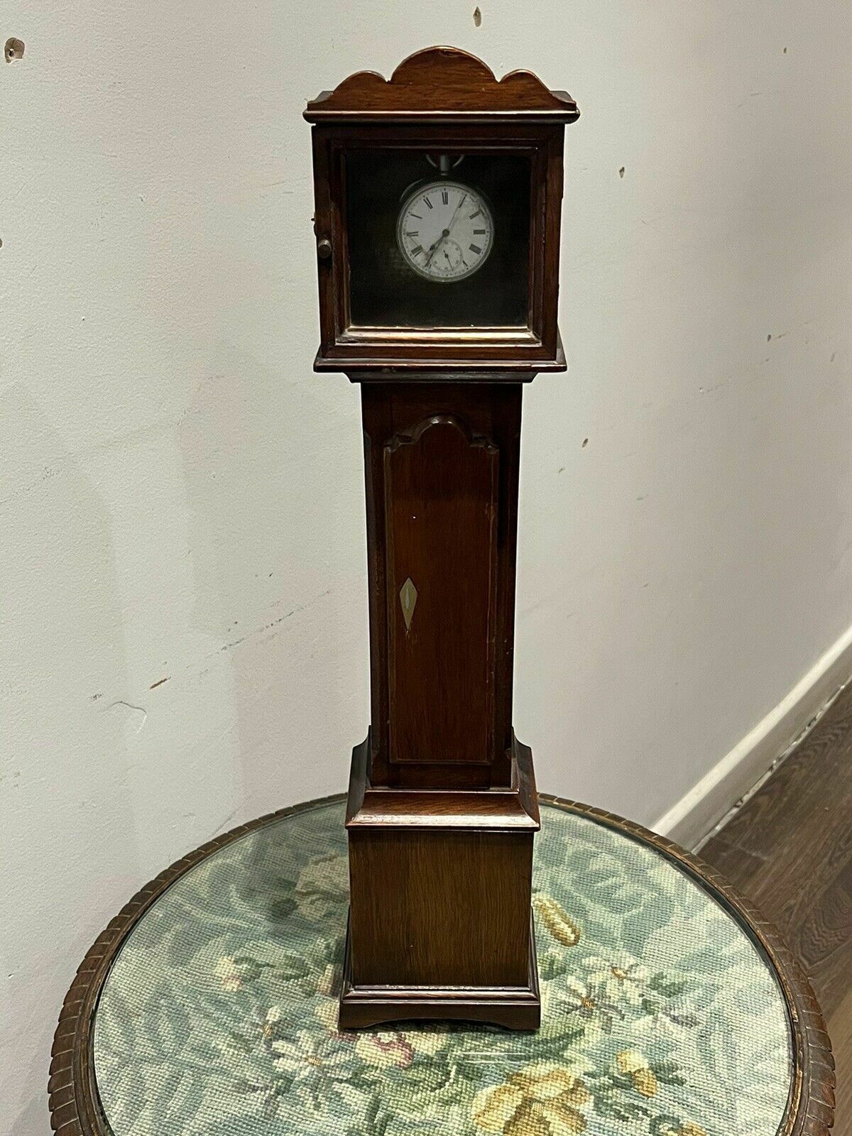 Pocket Watch Holder. Miniature Mahogany Longcase. We Ship Worldwide. photo vinterior