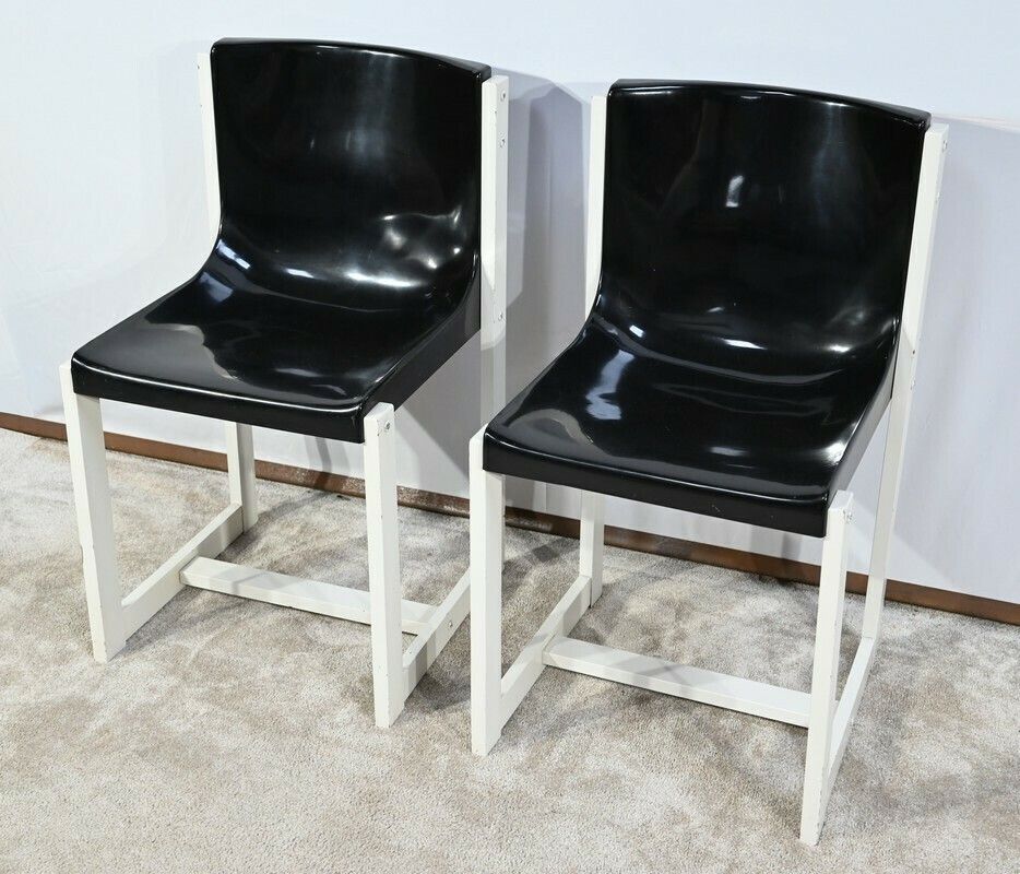 Pair Of Lacquered Wood Chairs, Signed P.Gautier  1960 photo for sale