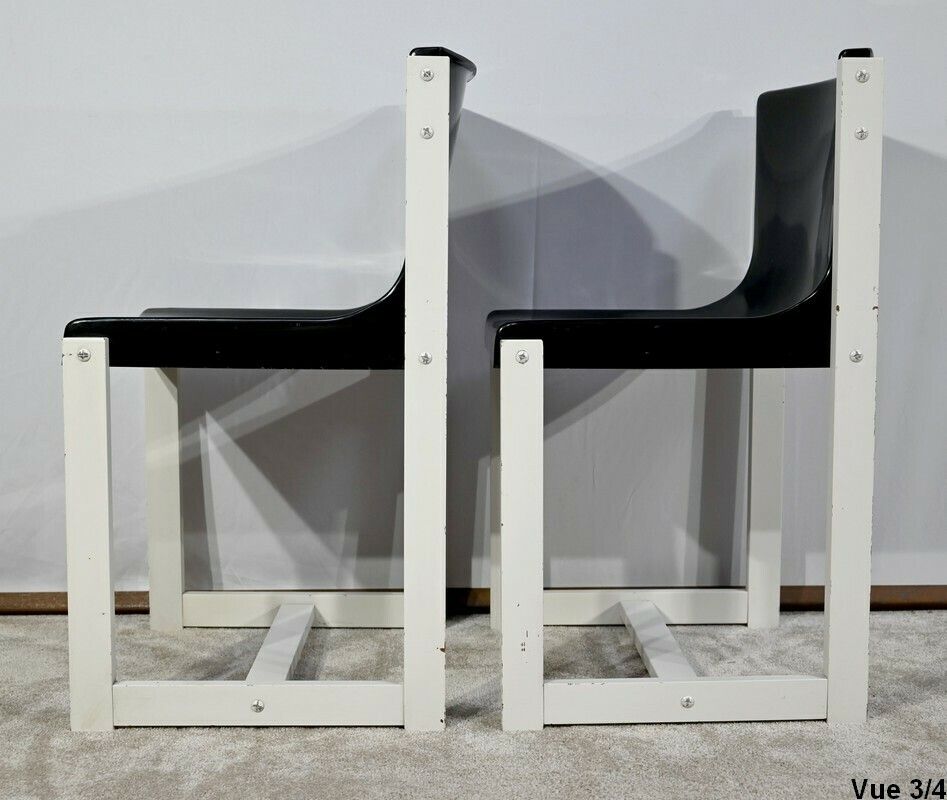 photo vinterior Pair Of Lacquered Wood Chairs, Signed P.Gautier  1960