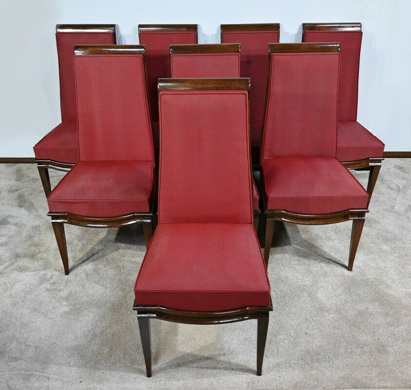 Suite Of 8 Chairs In Solid Beech, Attributed To J.Leleu, Art Deco – 1940 photo furniture