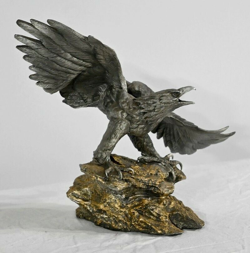 Pewter Sculpture "Bald Eagle", Signed P.Brunelle   Xxth photo furniture