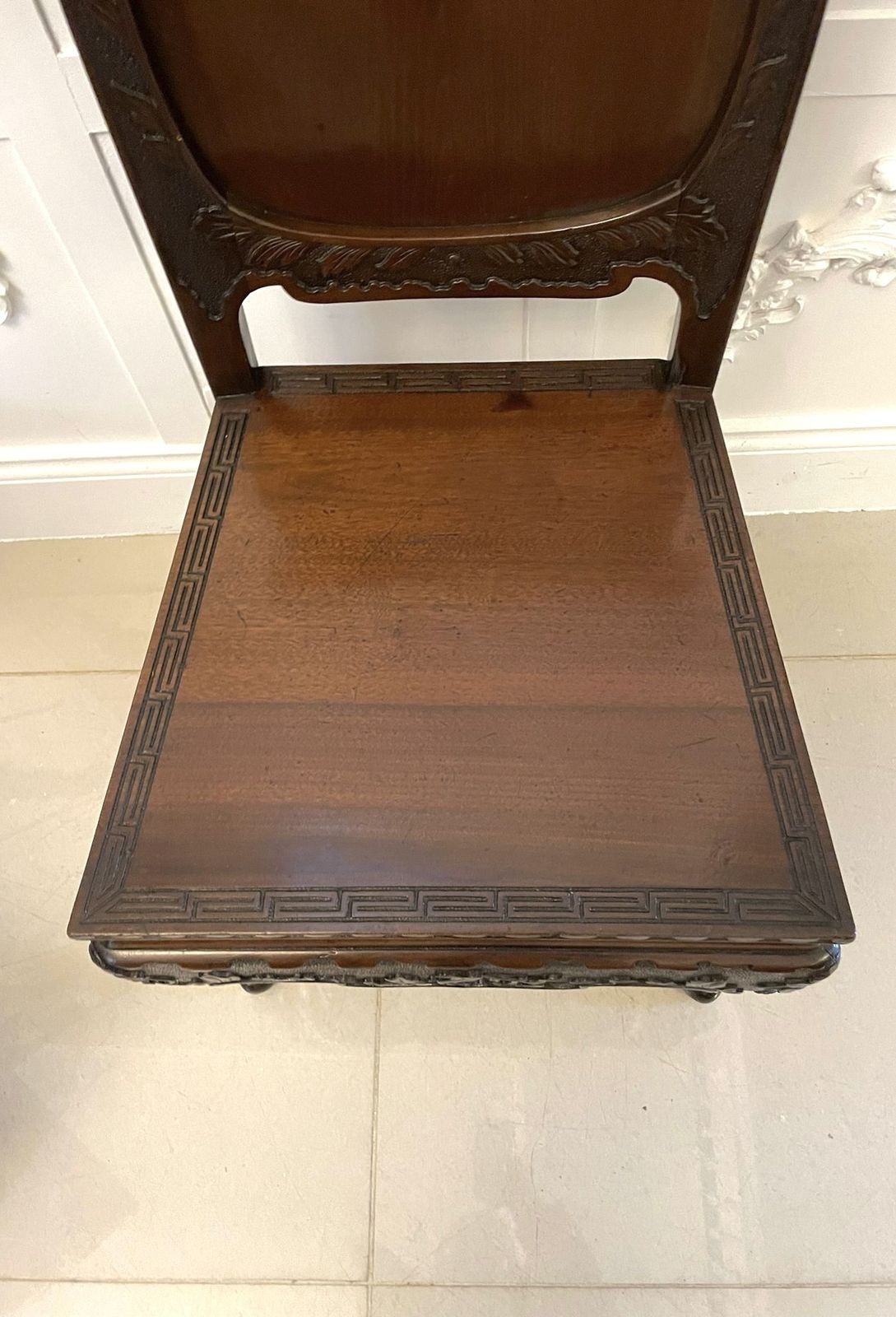 Fine Quality Pair Of Antique Carved Chinese Hall Chairs photo for sale