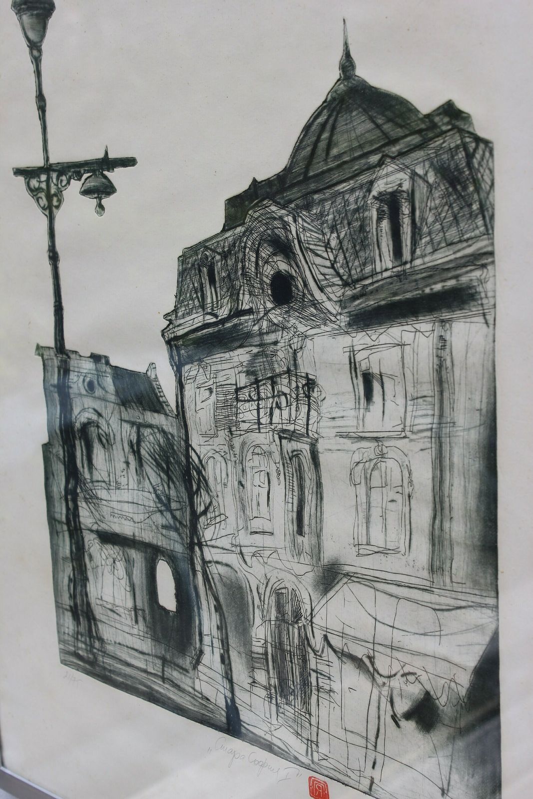 Original Collage Drawing Black And White Art Deco Houses, '87, Signed By Yavora Petrova photo vintage