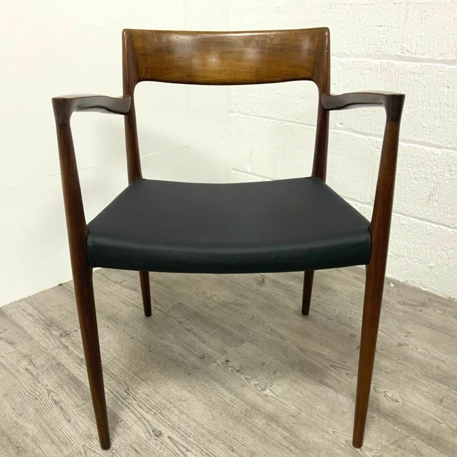 Furniture A Pair Of Niels Otto Moller Rosewood Model 57 Office Dining Chairs In Black Leather Rare photo