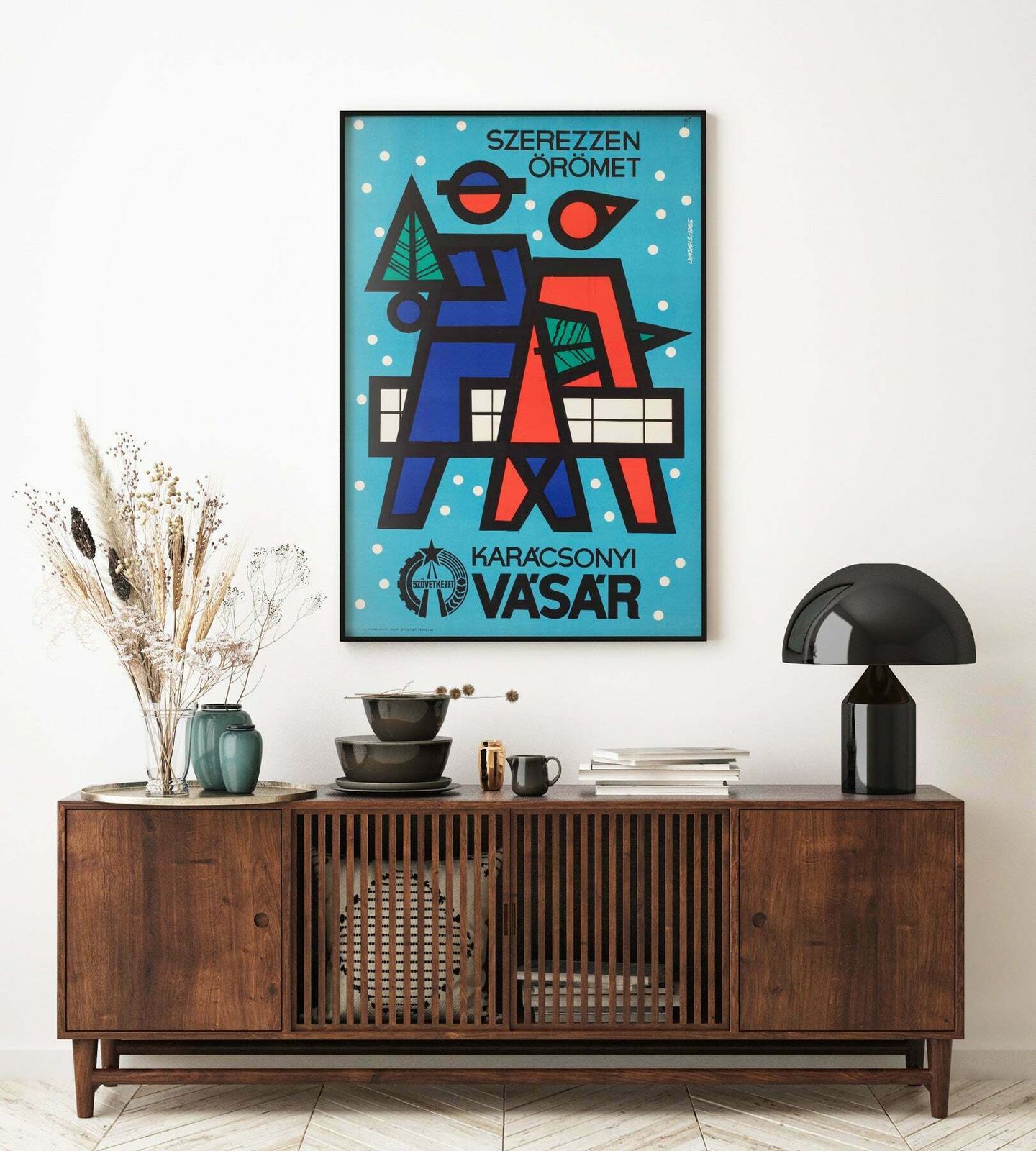 Bring Joy 1965 Christmas Shopping Hungarian Advertising Poster, Sandor Lengyel photo furniture