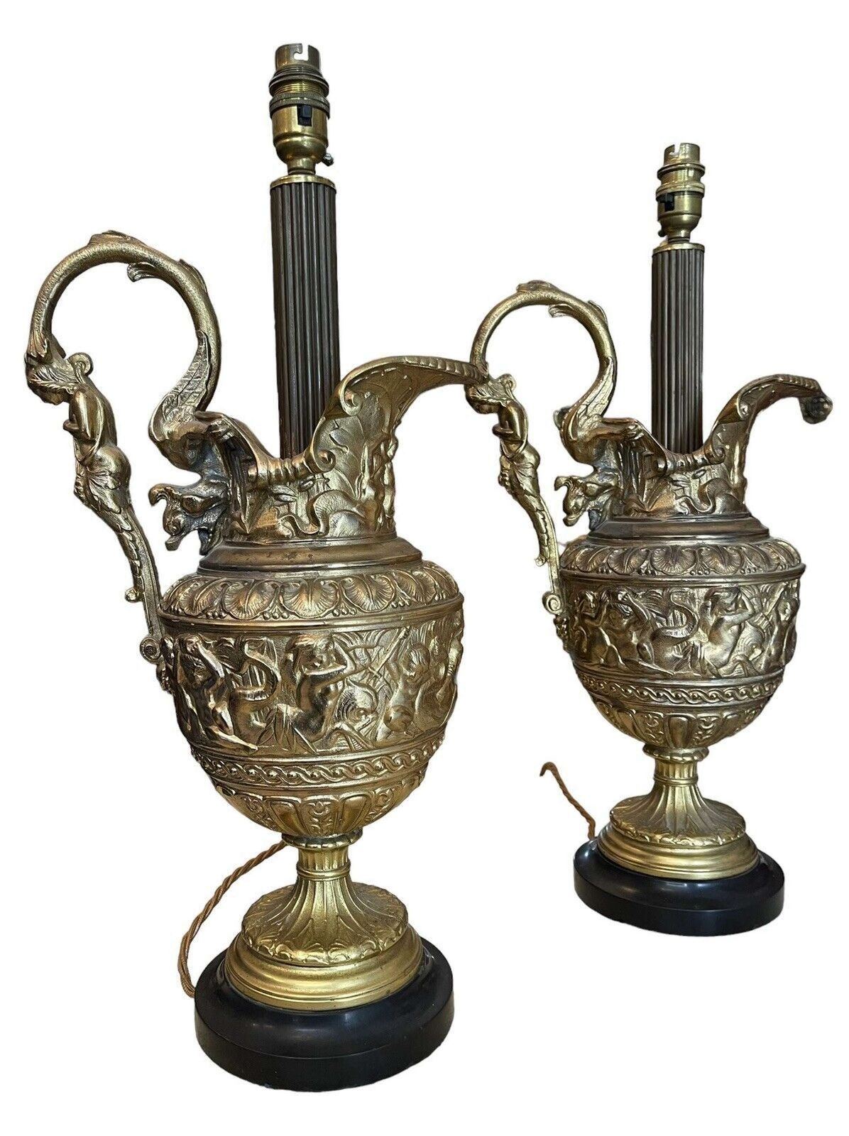 Antique Bronze French Ewer Renaissance Revival Cherub Lamps Circa 1940 photo buy