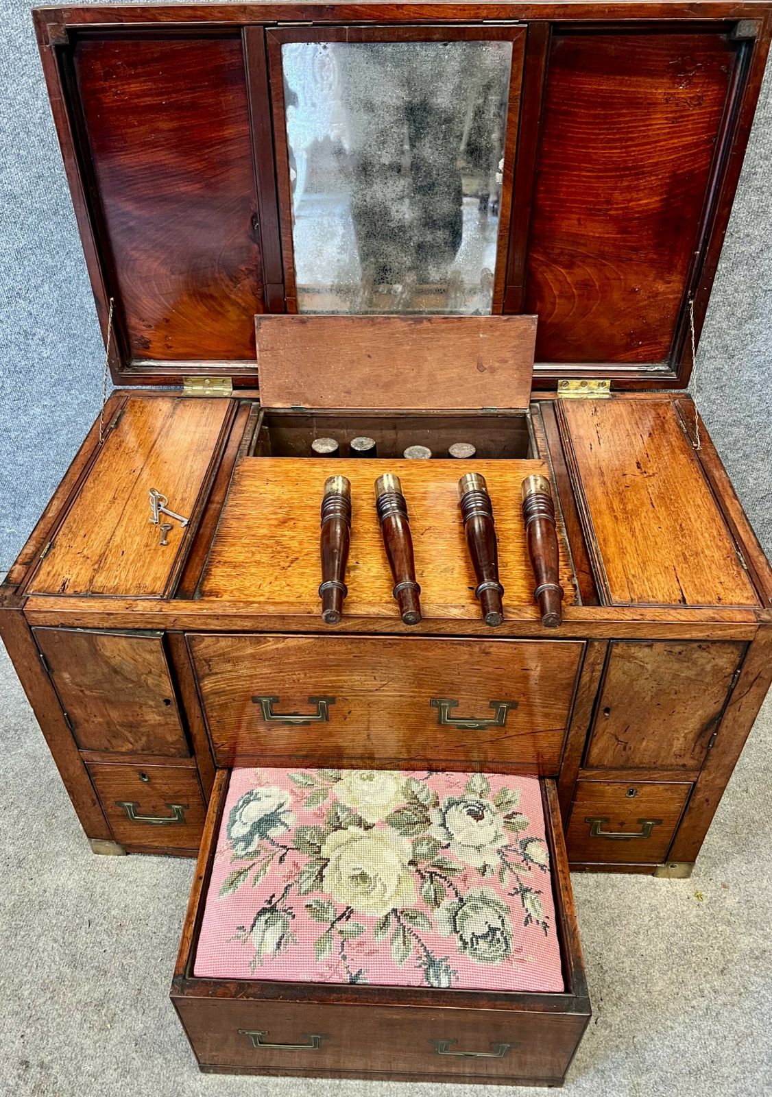 3575.0 Unusual George III Mahogany Campaign Dressing Chest photo