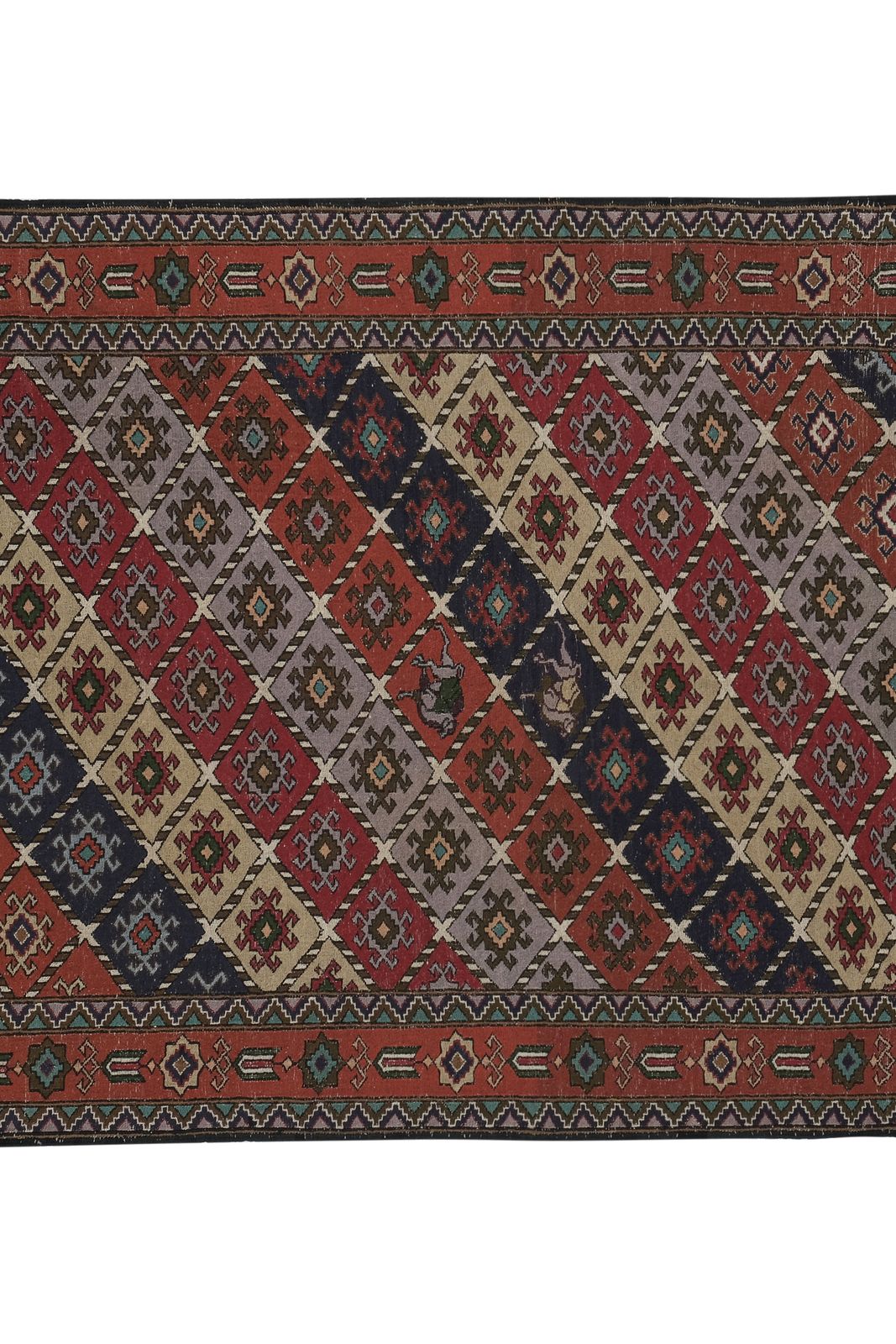 Textiles 19th Century Tribal Animal Vintage Soumac Flat Weave Rug photo