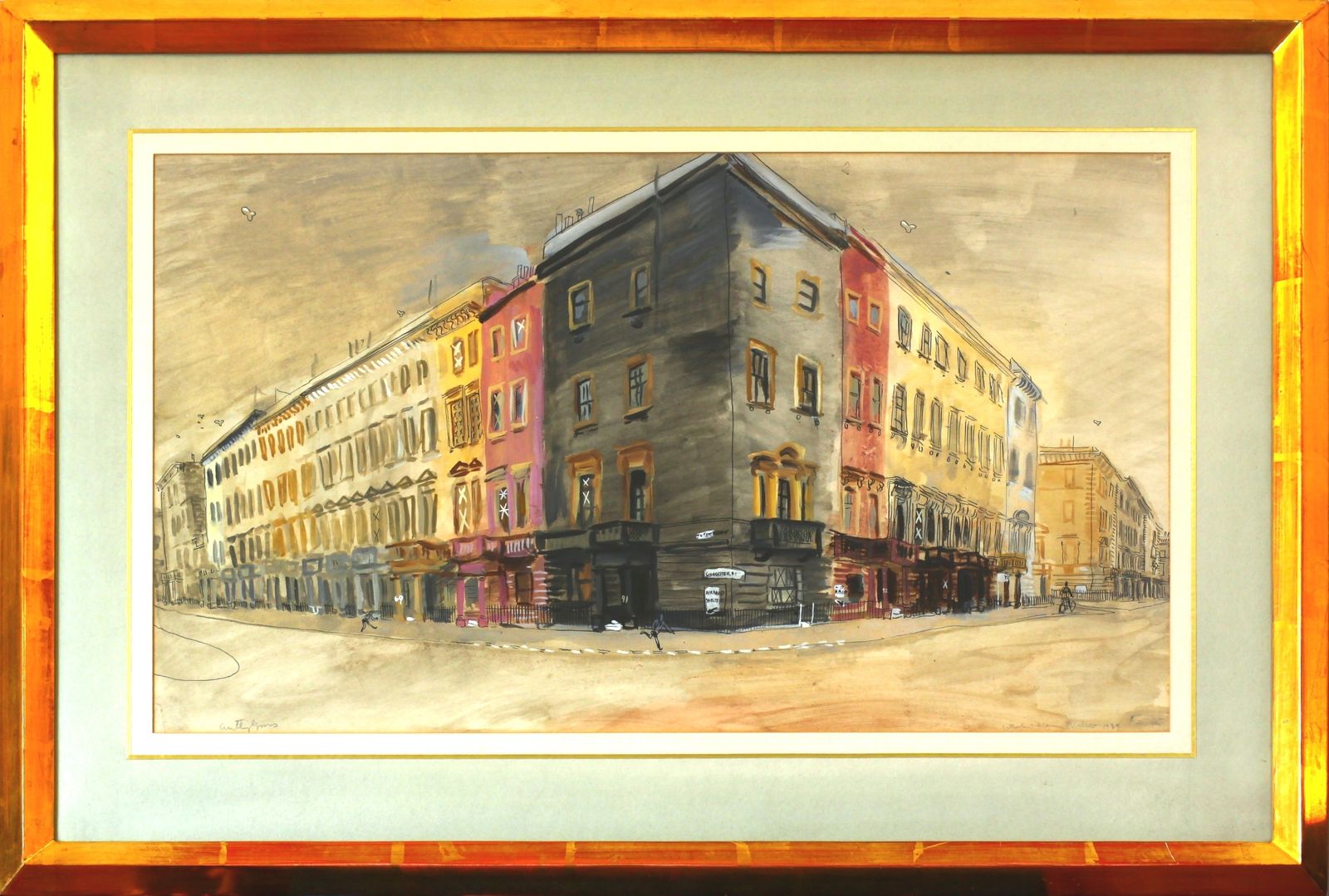 Watercolour On Paper By Anthony Gross. Barrage Balloons Over Gloucester Road