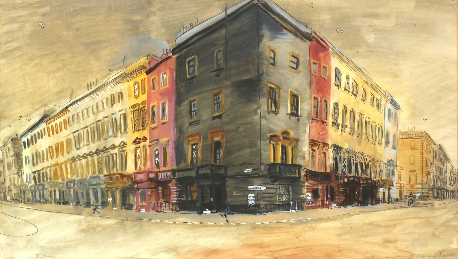 Watercolour On Paper By Anthony Gross. Barrage Balloons Over Gloucester Road photo furniture