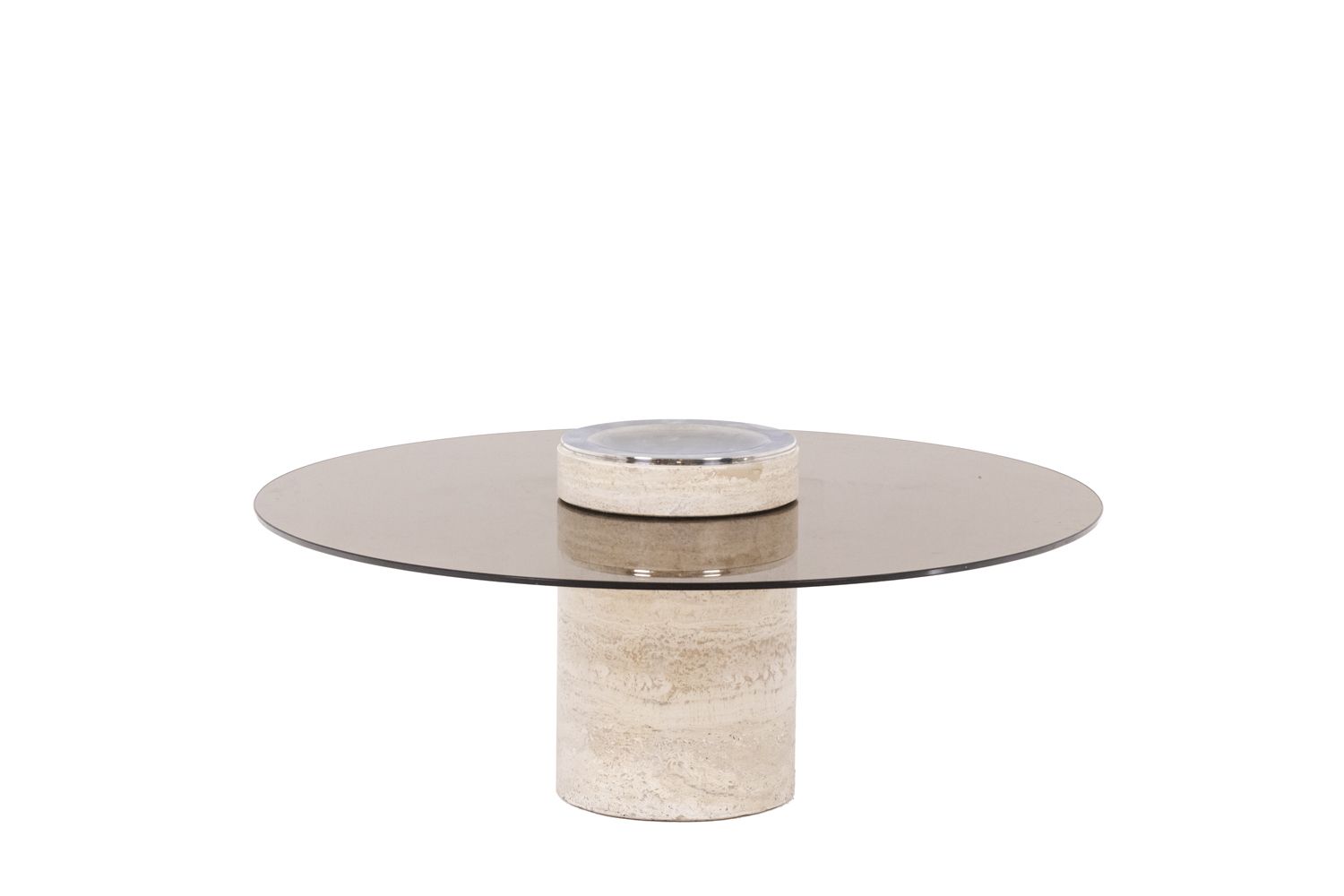 Coffee Table In Travertine And Smoked Glass, 1970s