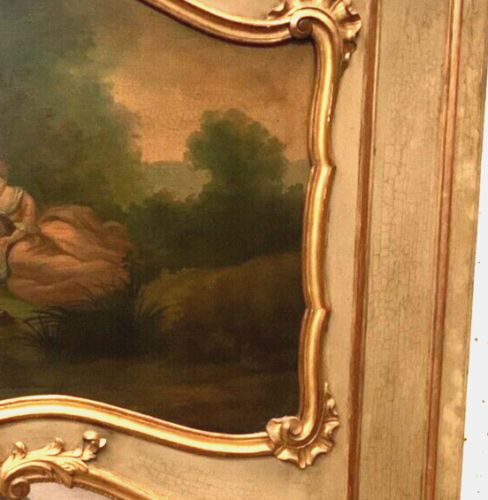 Louis XV Style Trumeau In Patinated And Gilded Wood XX Century photo for sale