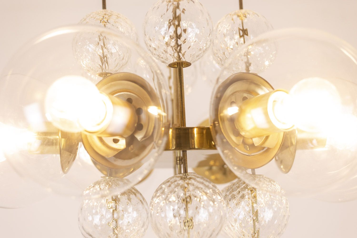 Chandelier In Golden Brass And Blown Glass, 1970s photo vinterior