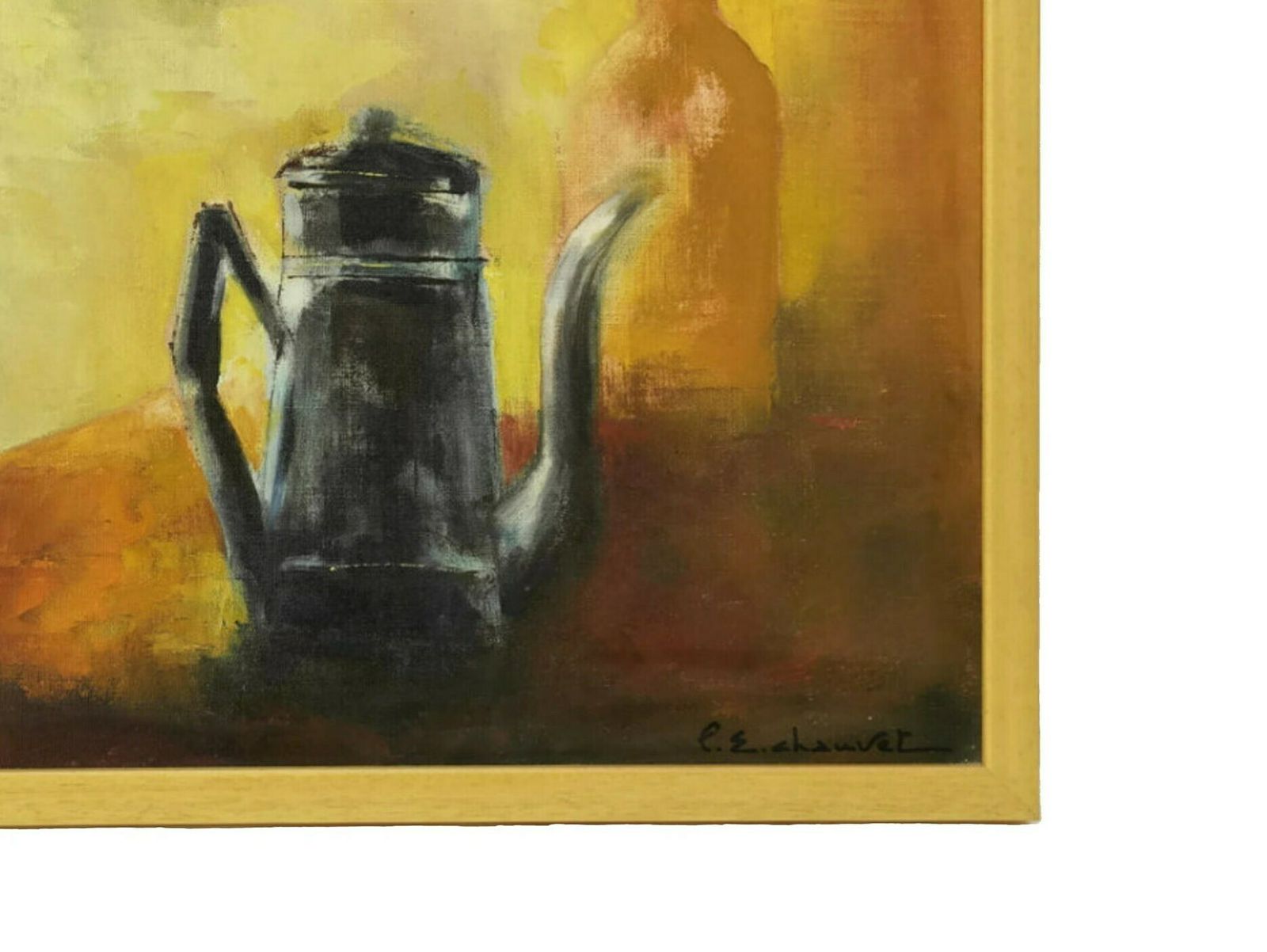 1970s Modernist Still Life Oil Painting With French Enamel Coffee Pot   Framed photo Art
