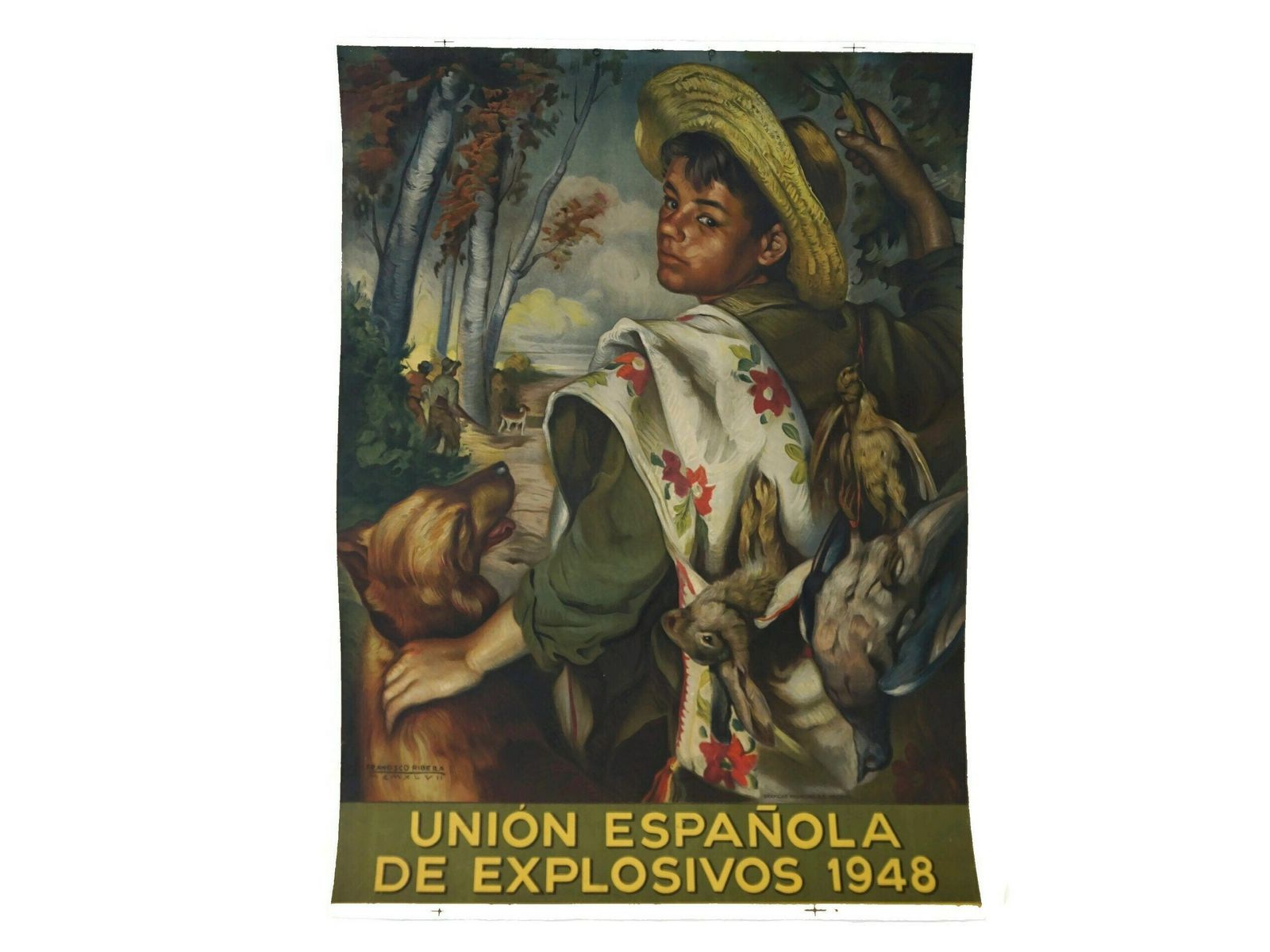 1940s Francisco Ribera Gomez Art Print Poster With Boy Hunter Portrait photo furniture