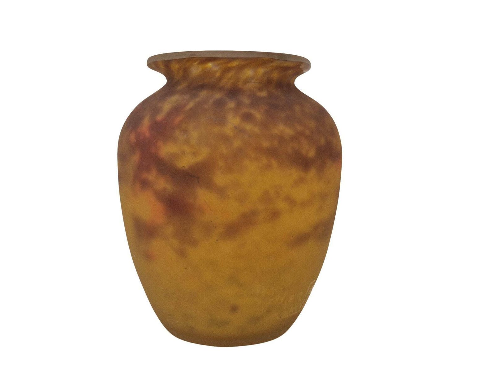 Art Nouveau Molten Glass Vase By Muller Brothers Luneville, Antique French Pate De Verre Flower Holder