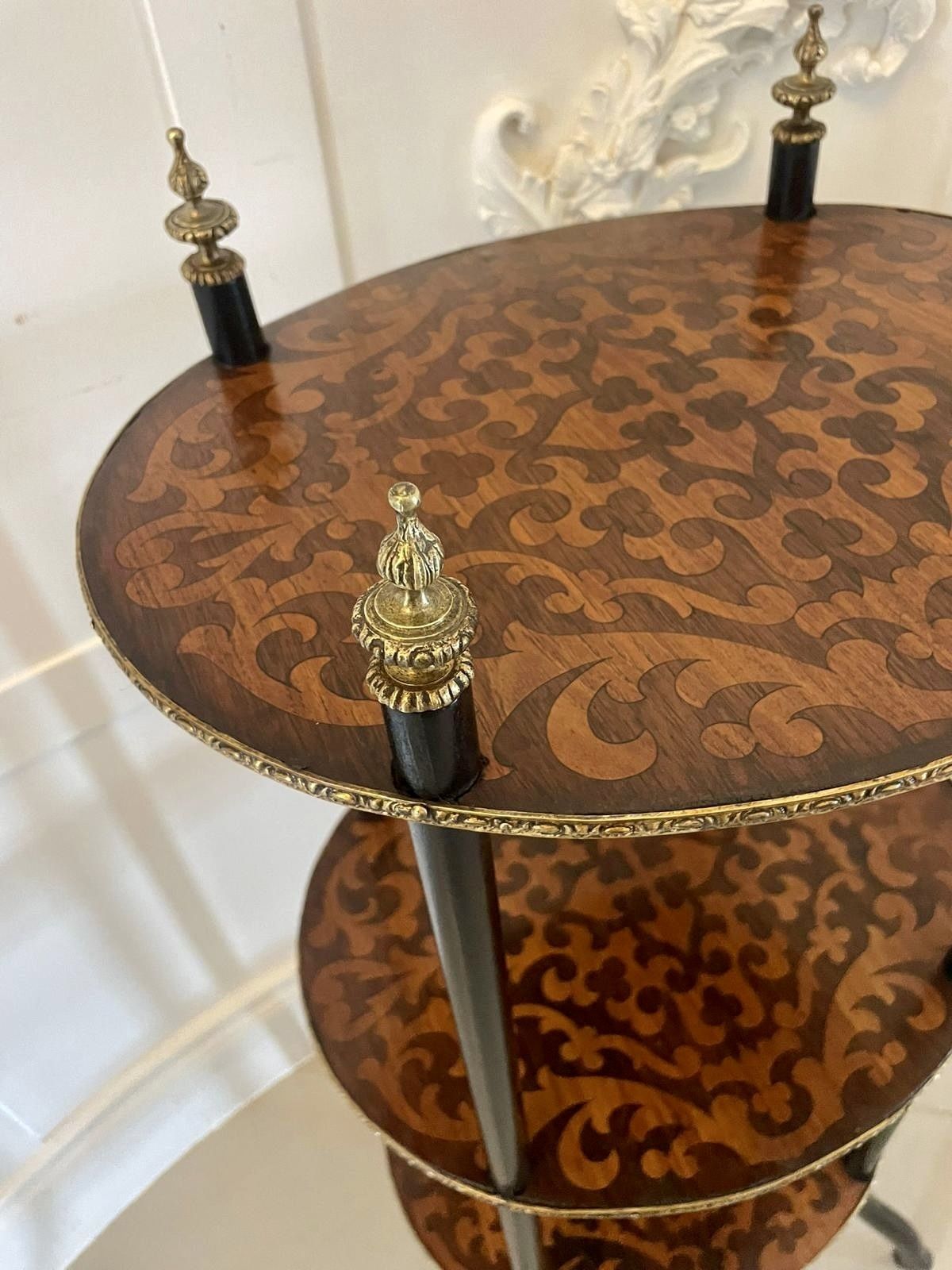 Antique Three Tier Oval Inlaid Display Shelves photo buy