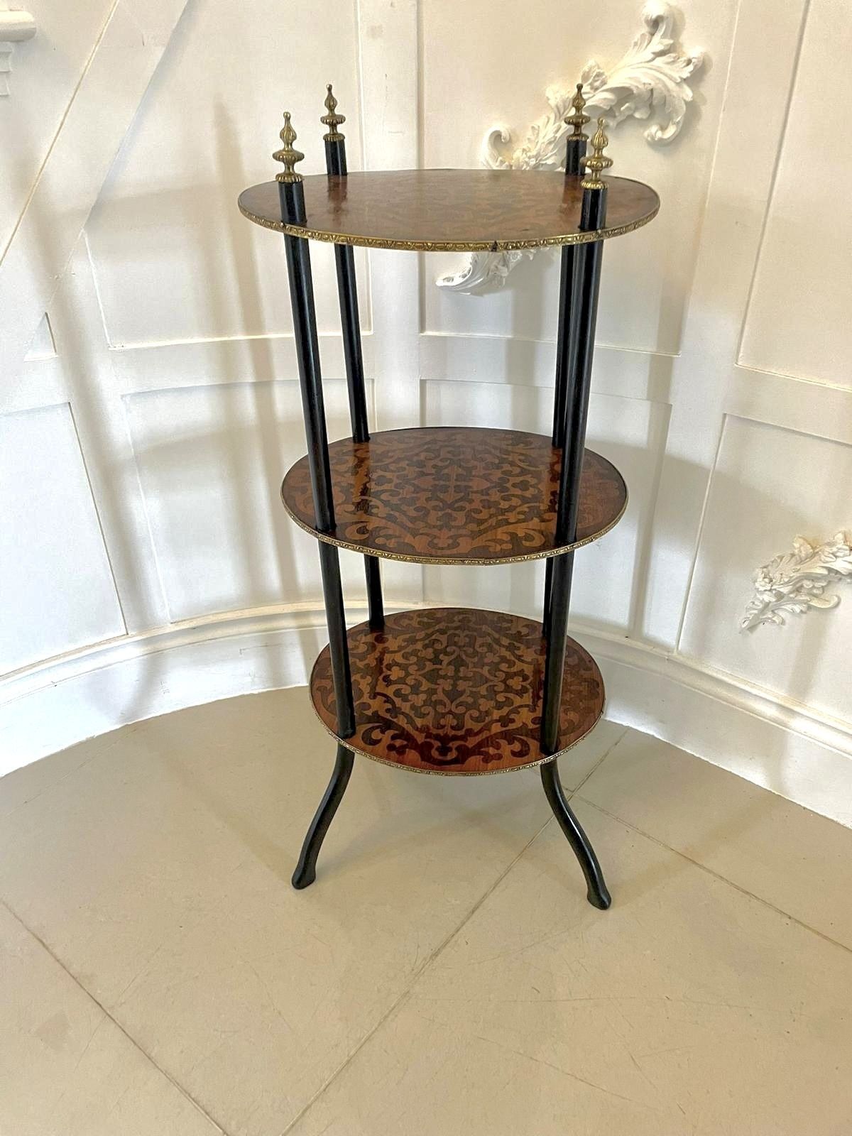 Antique Three Tier Oval Inlaid Display Shelves