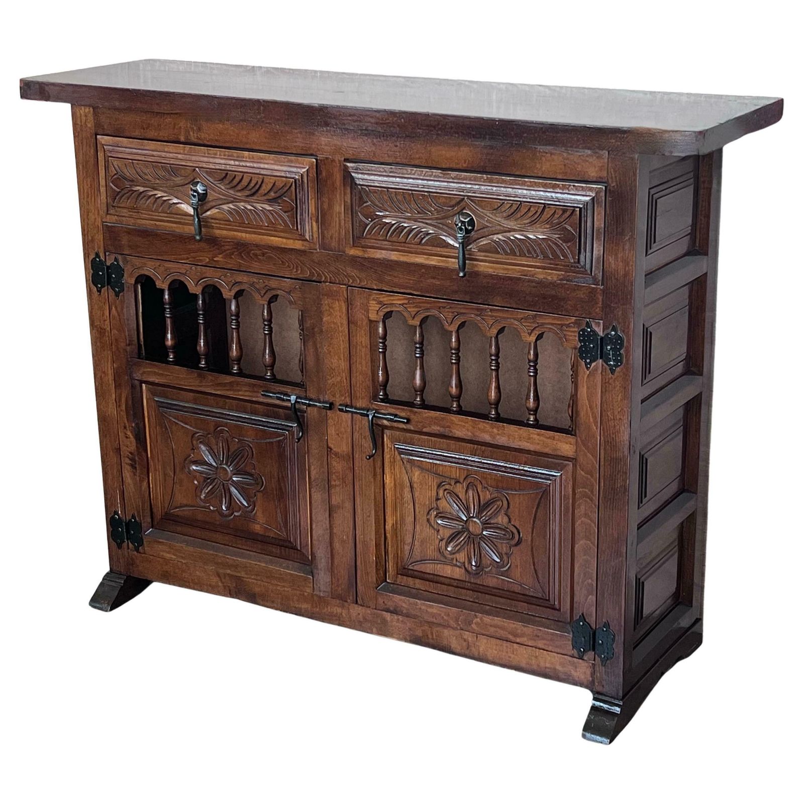 20th Century Large Catalan Spanish Baroque Carved Walnut Credenza Or Buffet