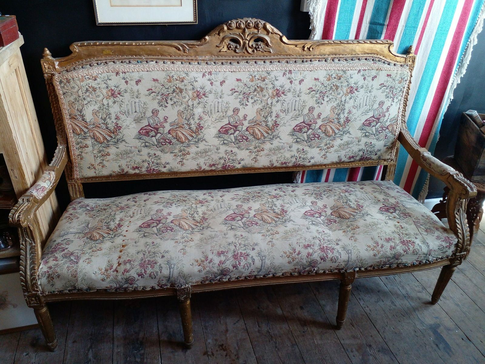 Antique French Gilt Aubusson Settee photo furniture