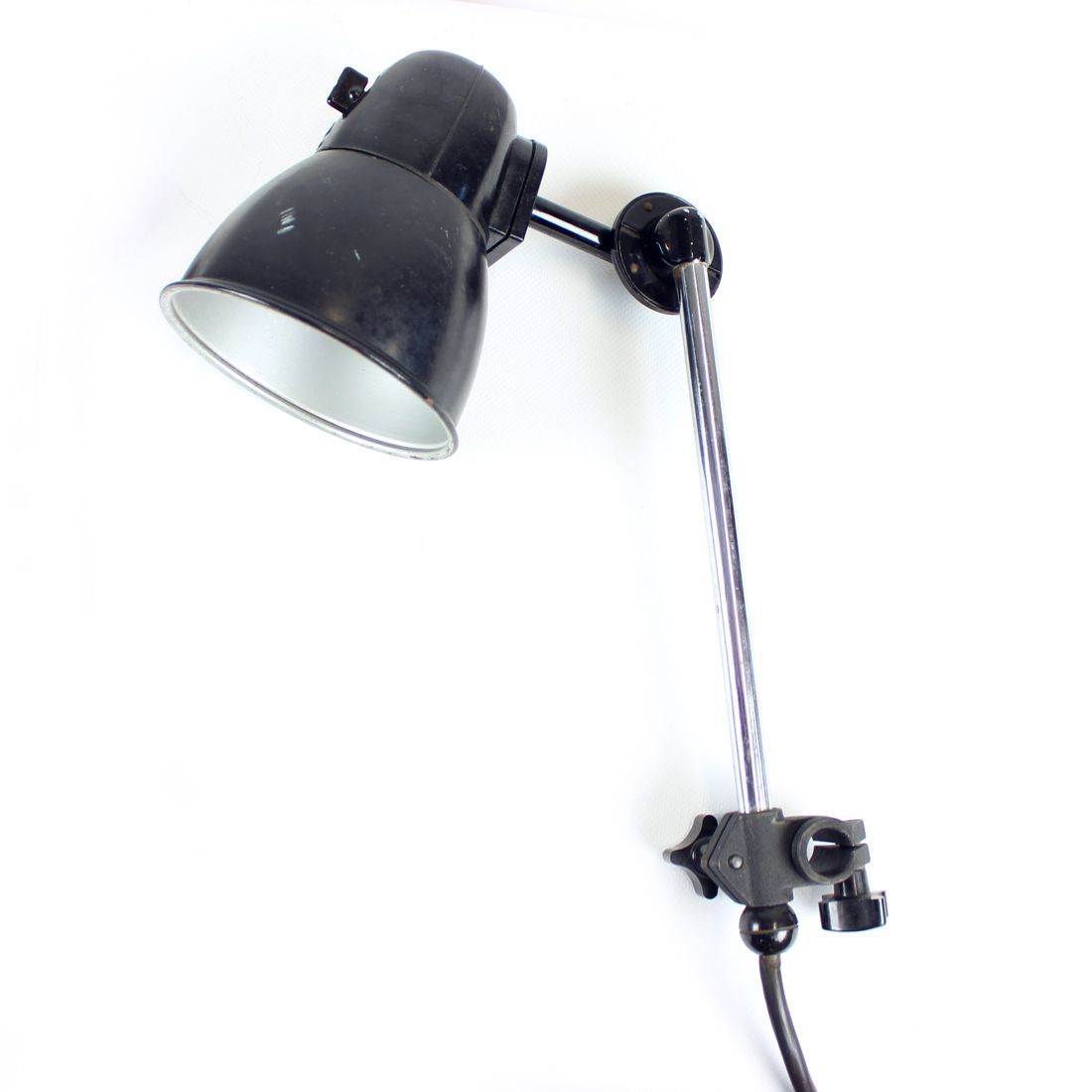 Set Of 2 Industrial Wall Lamps In Black Bakelite & Chrome, Czechoslovakia 1950s photo for sale