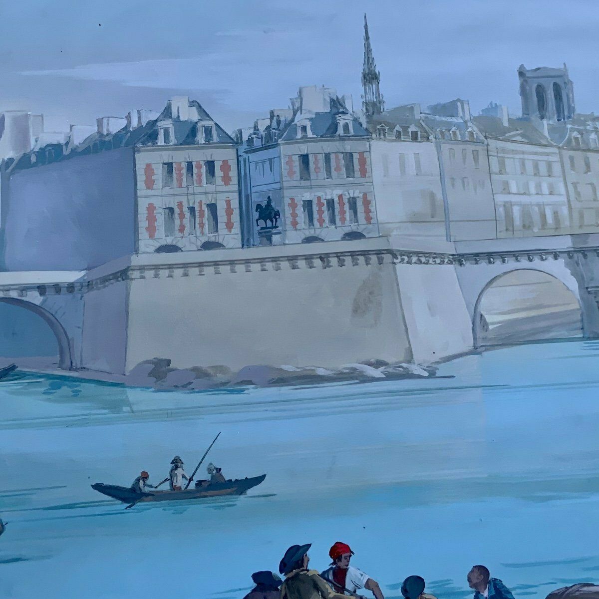 Large Panoramic Painted Canvas Xviiith Century Style. Century, The Monuments Of Paris photo vinterior