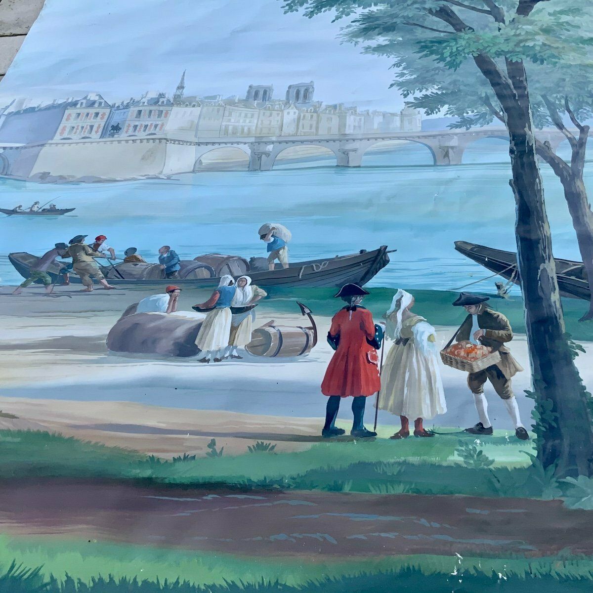 photo furniture Large Panoramic Painted Canvas Xviiith Century Style. Century, The Monuments Of Paris