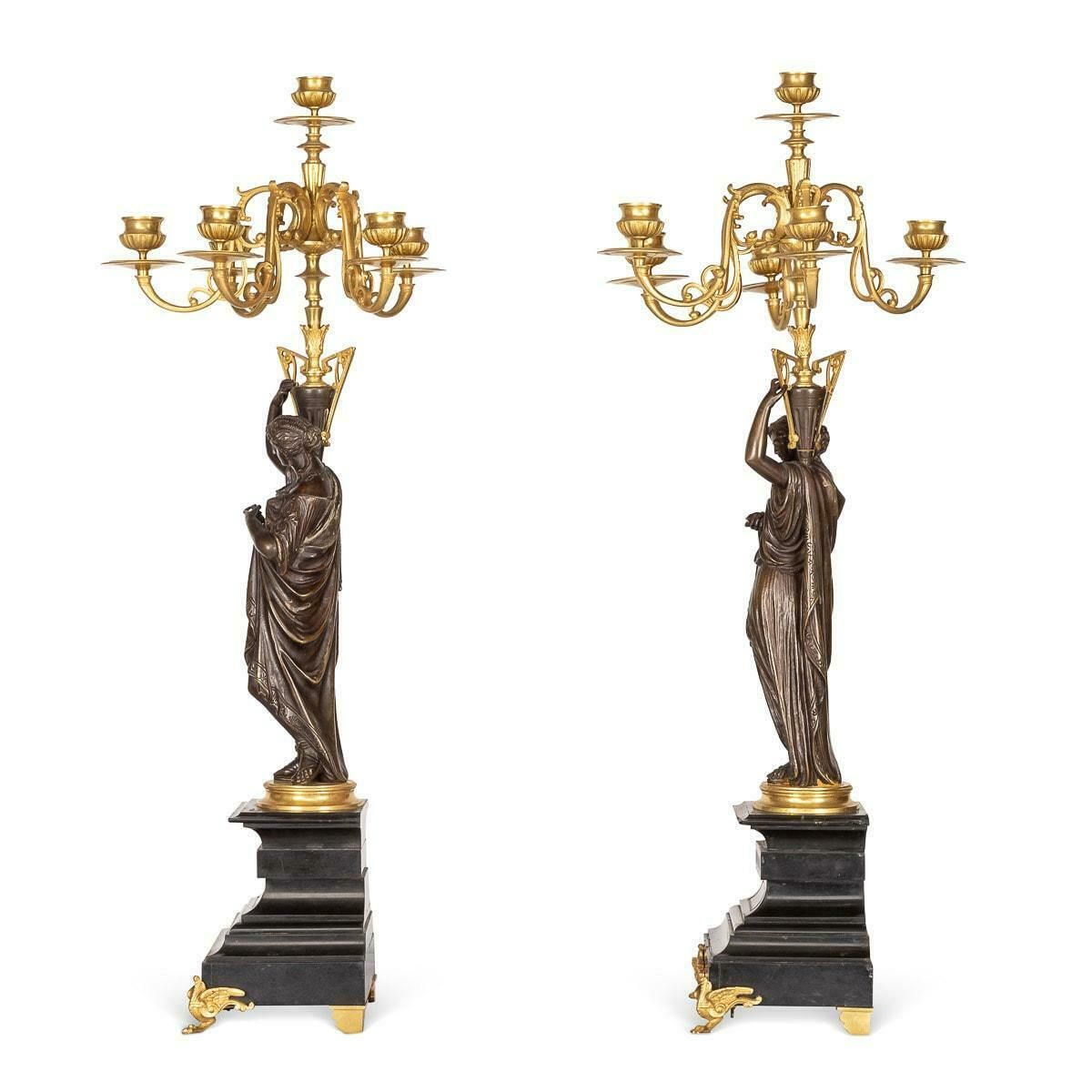 19th Century French Pair Of Ormolu Bronze Candelabra On Black Marble C.1870 photo 5895.0