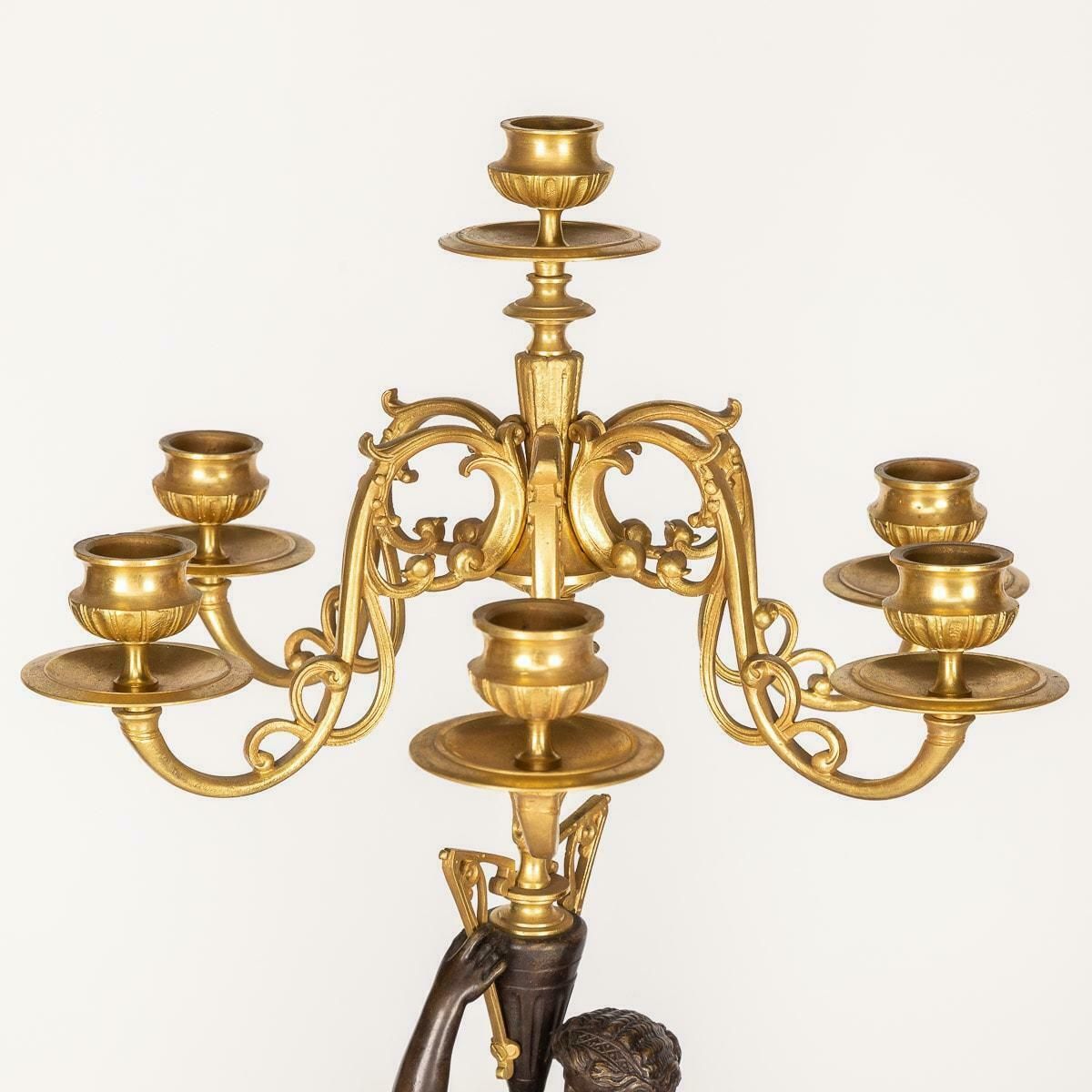 19th Century French Pair Of Ormolu Bronze Candelabra On Black Marble C.1870 photo buy