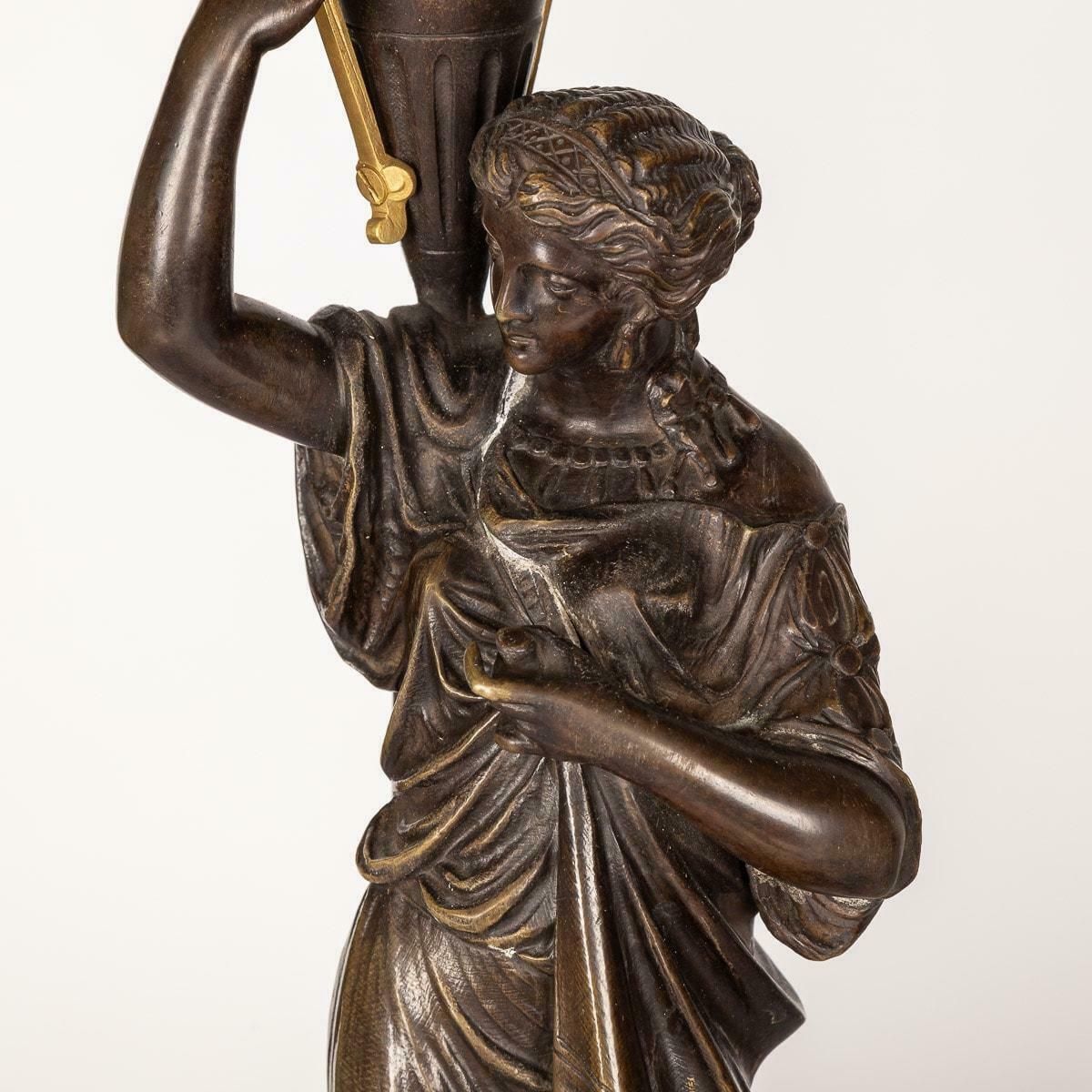 photo for sale 19th Century French Pair Of Ormolu Bronze Candelabra On Black Marble C.1870