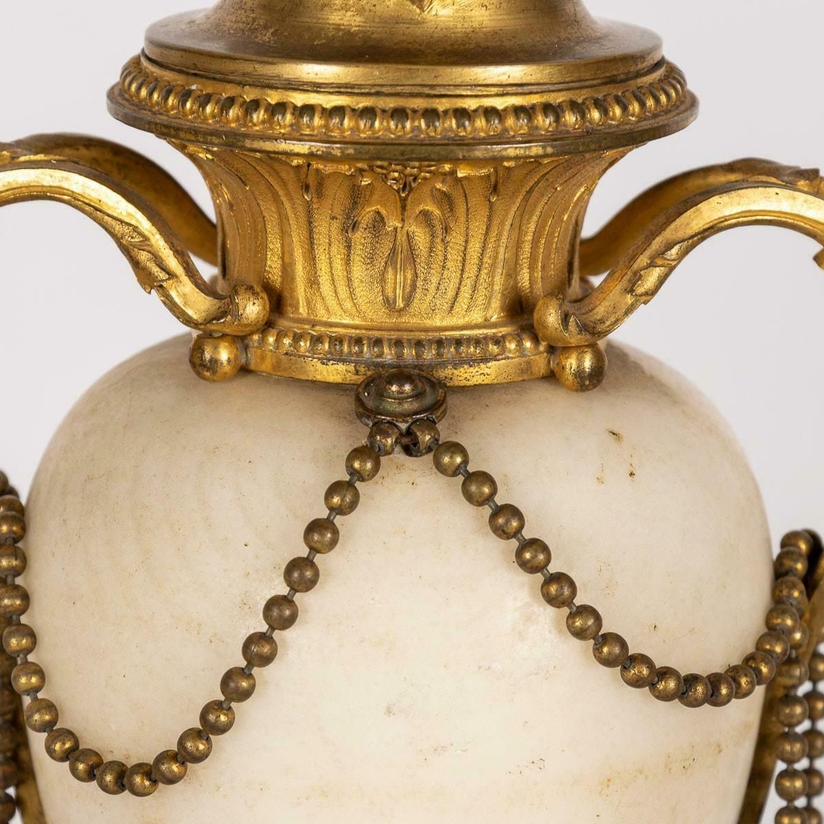 19th Century French Napoleon III Ormolu & White Marble Urns, C.1850 photo vintage